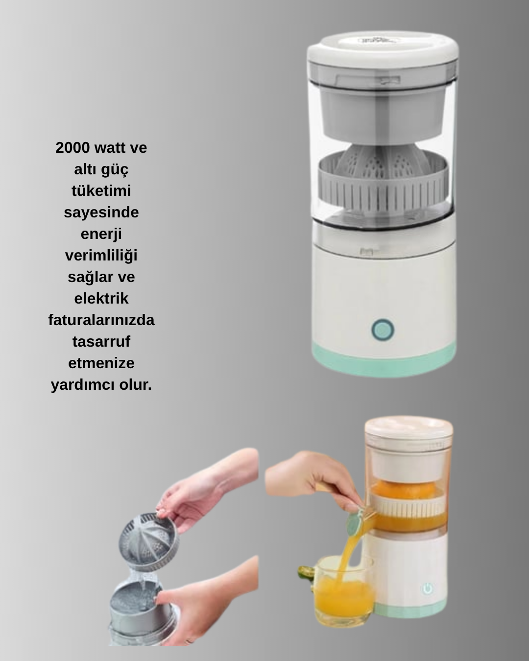 USB Şarjlı Mini Meyve Sıkacağı – Çift Bıçaklı, Güvenlik Kilitli - Görsel 5