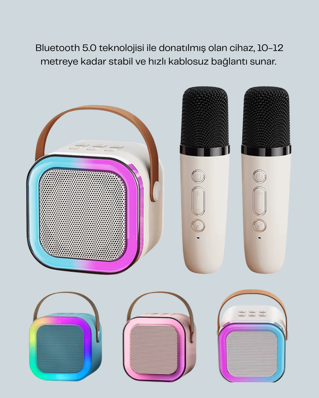 LED Işıklı Taşınabilir Karaoke Hoparlör – USB & AUX Girişli - Görsel 2