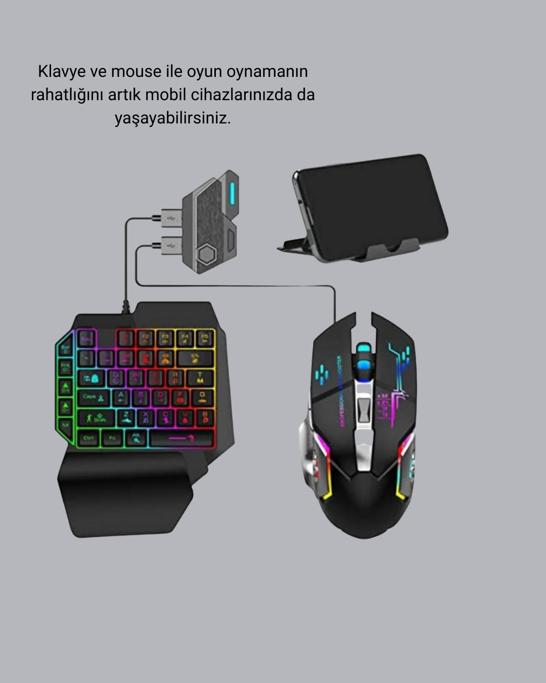 Bluetooth 5.3 Mobil Oyun Konsolu Dönüştürücü Seti 5 Parça Klavye Mouse Kit - Görsel 5