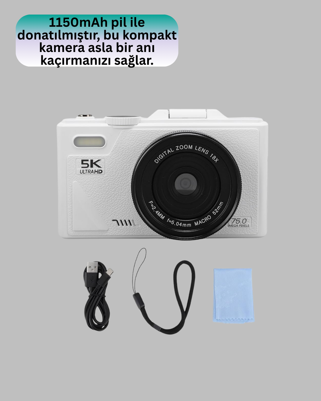 5K UHD Dijital Kamera WiFi Bağlantılı Otofokus 18x Zoom Taşınabilir - Görsel 2