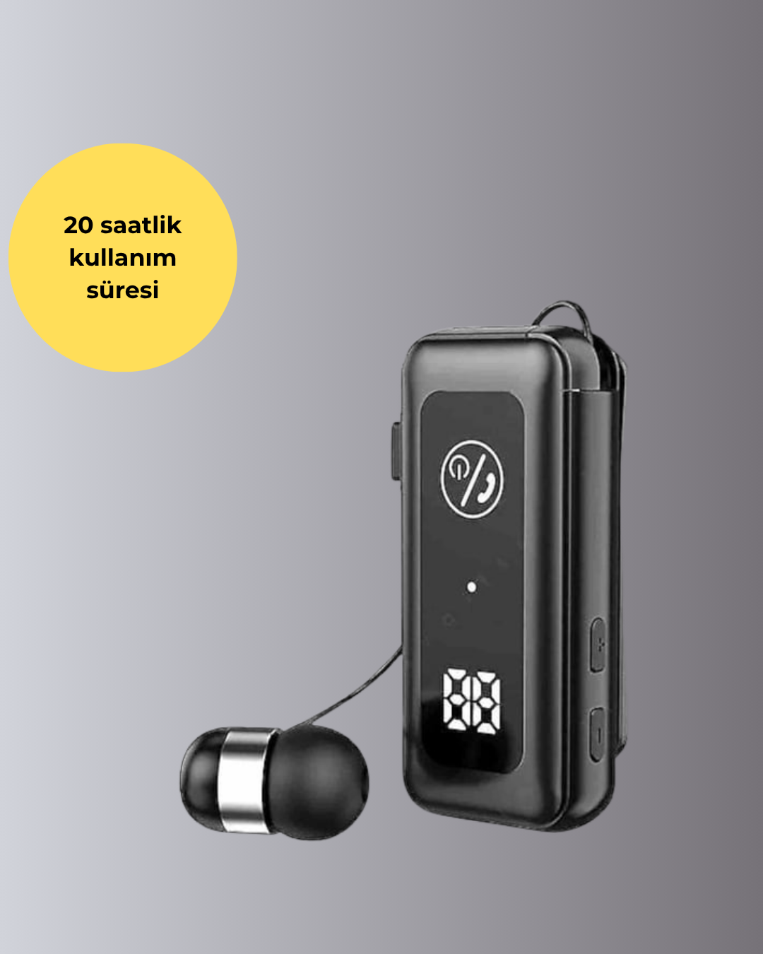 İçi Sarılabilen Kablo ve Yaka Klipsli Bluetooth Kulaklık - Görsel 3
