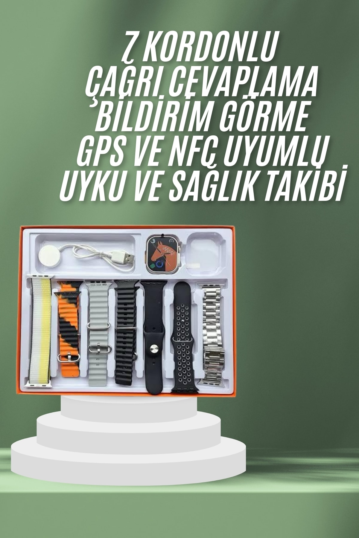 2.05 İnç IPS Ekranlı Akıllı Saat Sağlık Takip ve Spor Modları 7 Kordonlu - Görsel 2