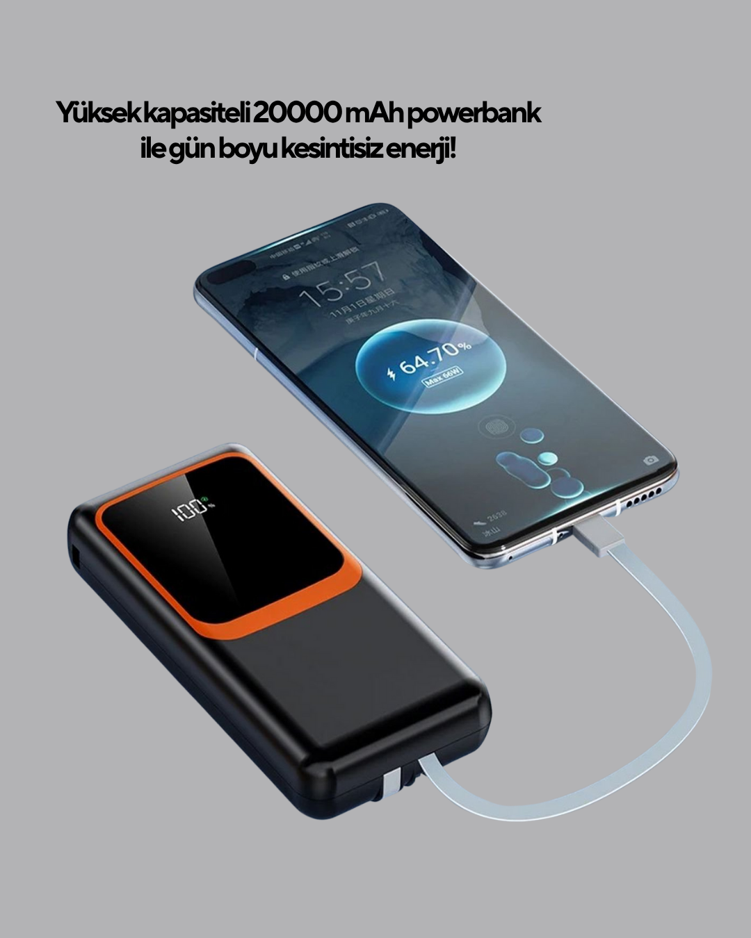 Powerbank 20000 mAh 22.5W Hızlı Şarjlı ve Kompakt Çoklu Kablo Çıkışlı - Görsel 5
