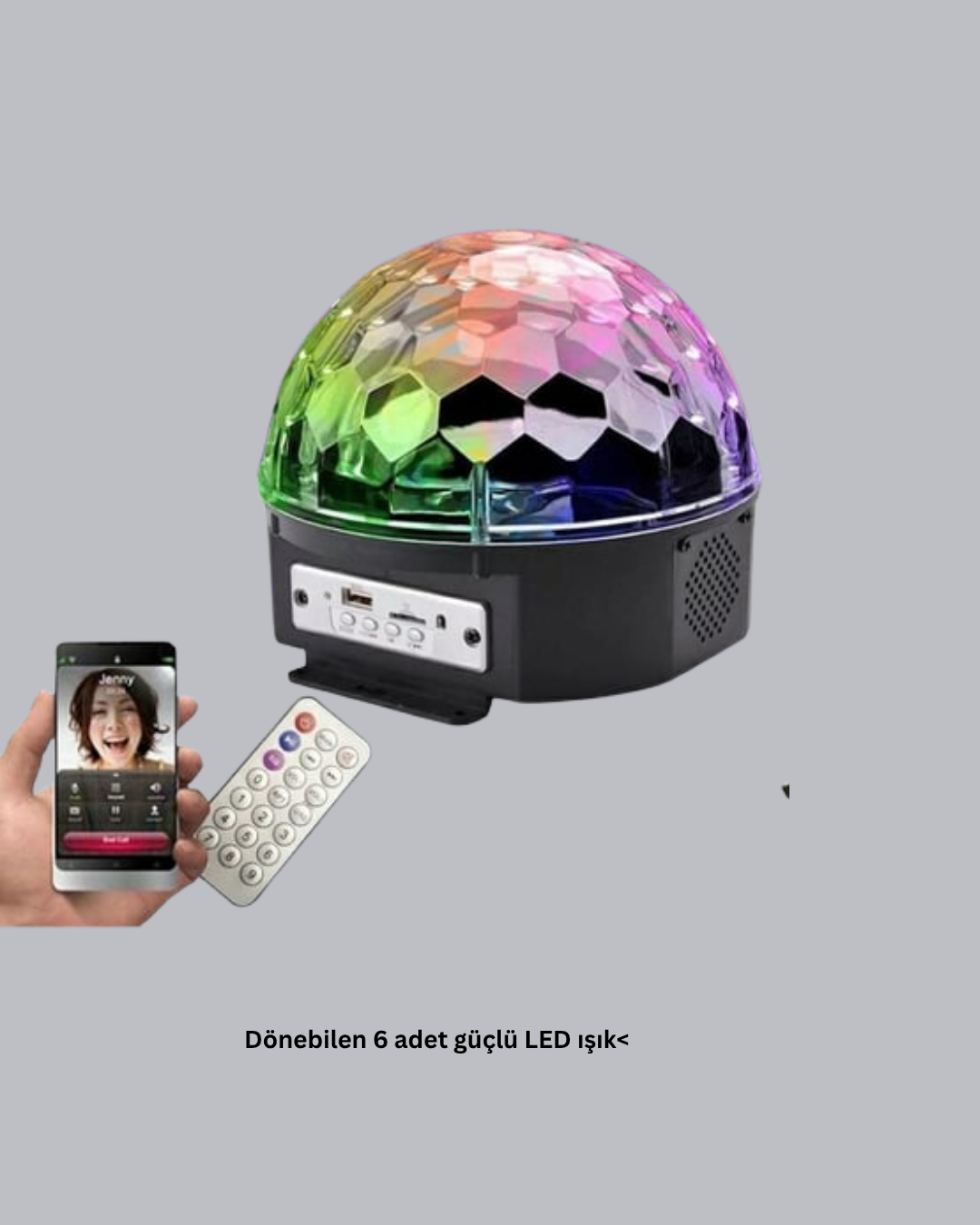 LED Disko Küresi Bluetooth Hoparlörlü Ritimle Senkronize Döner Işıklı - Görsel 5