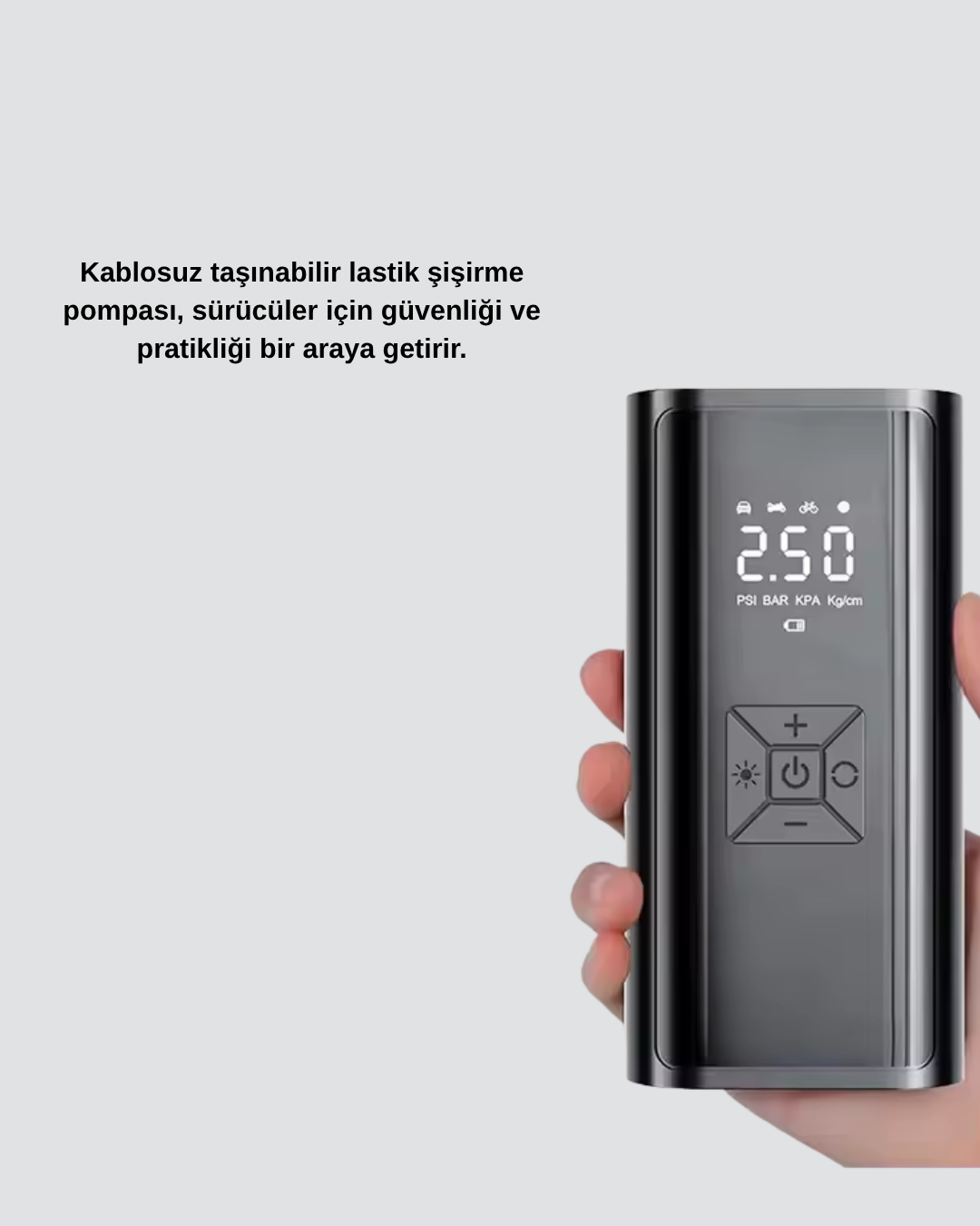 Kablosuz Dijital Lastik Şişirme Pompası LED Işıklı 80W - Görsel 5