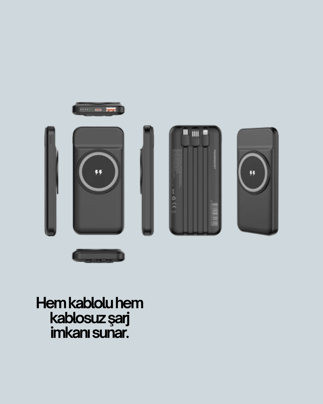 Çoklu Cihaz Uyumu ile Kablolu ve Kablosuz Şarj – Pratik Powerbank - Görsel 2