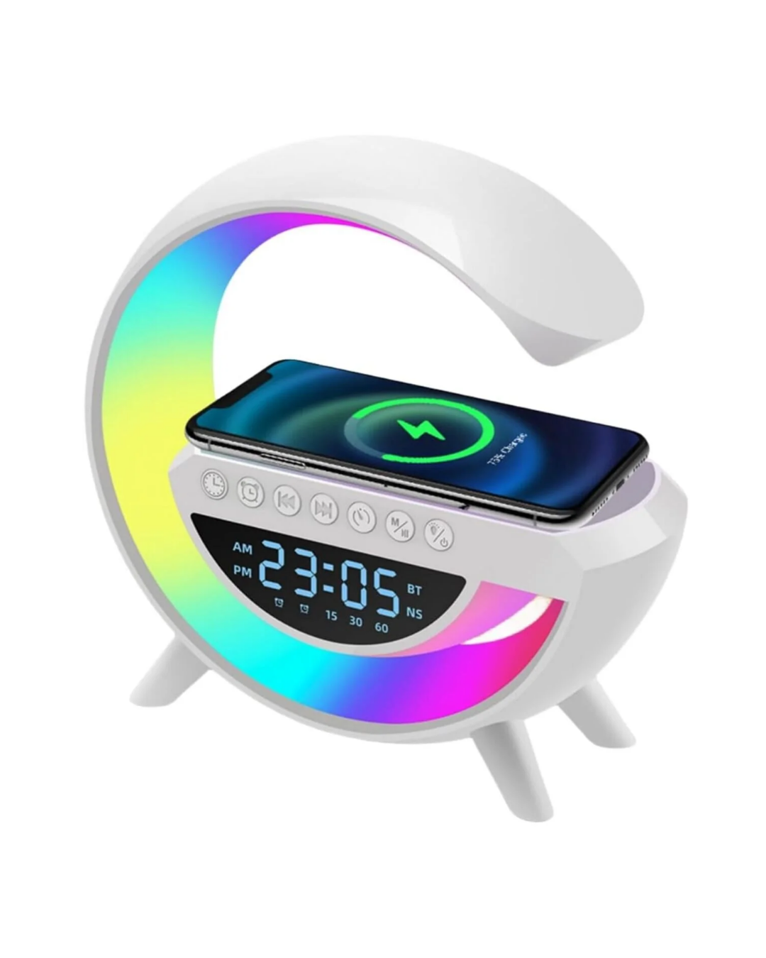 RGB Gece Lambalı Kablosuz Şarj Cihazlı Bluetooth Hoparlör Dijital Saat - Görsel 2