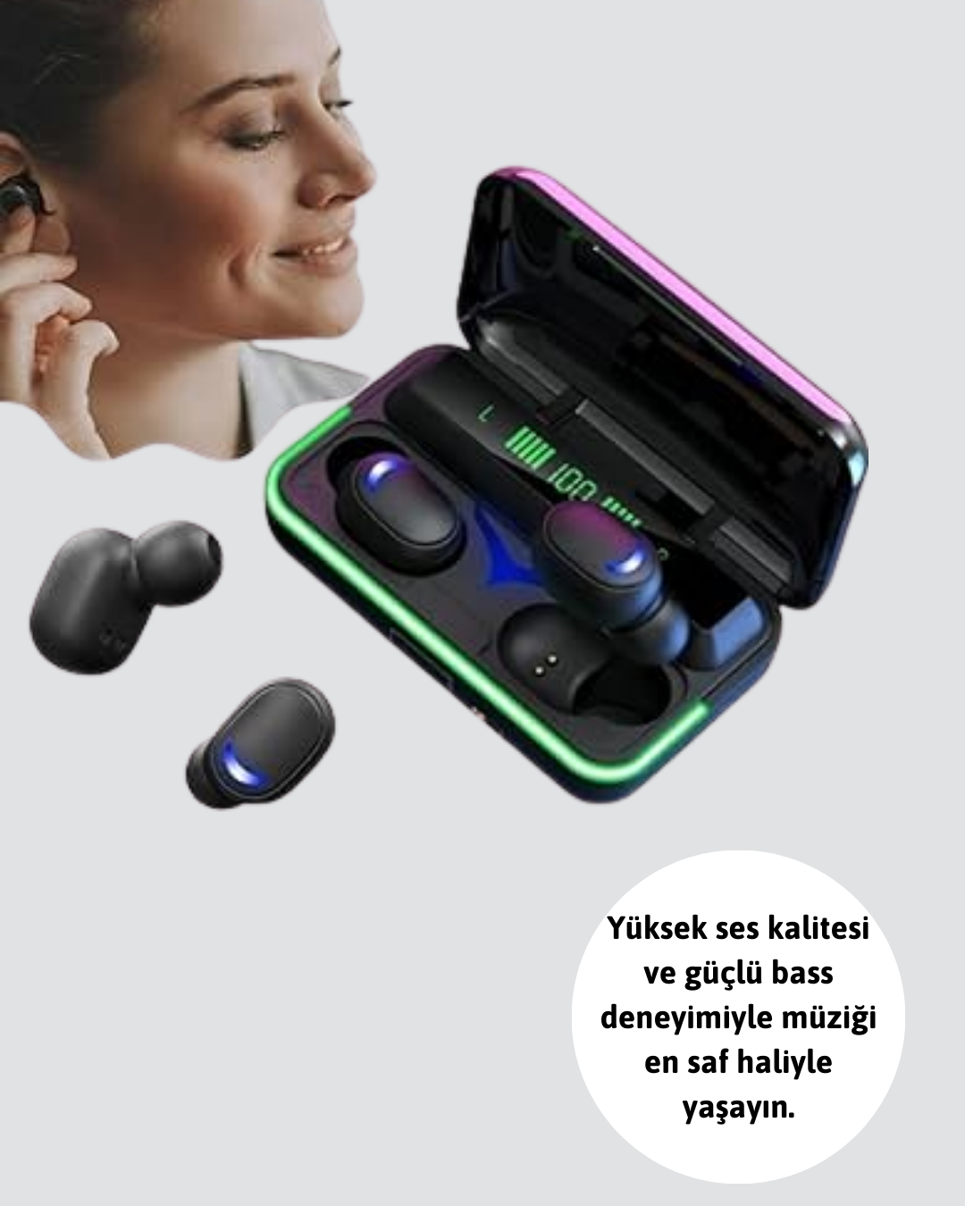 Bluetooth 5.1 Oyuncu Kulaklığı LED Ekranlı Powerbank Kulaklık - Görsel 2
