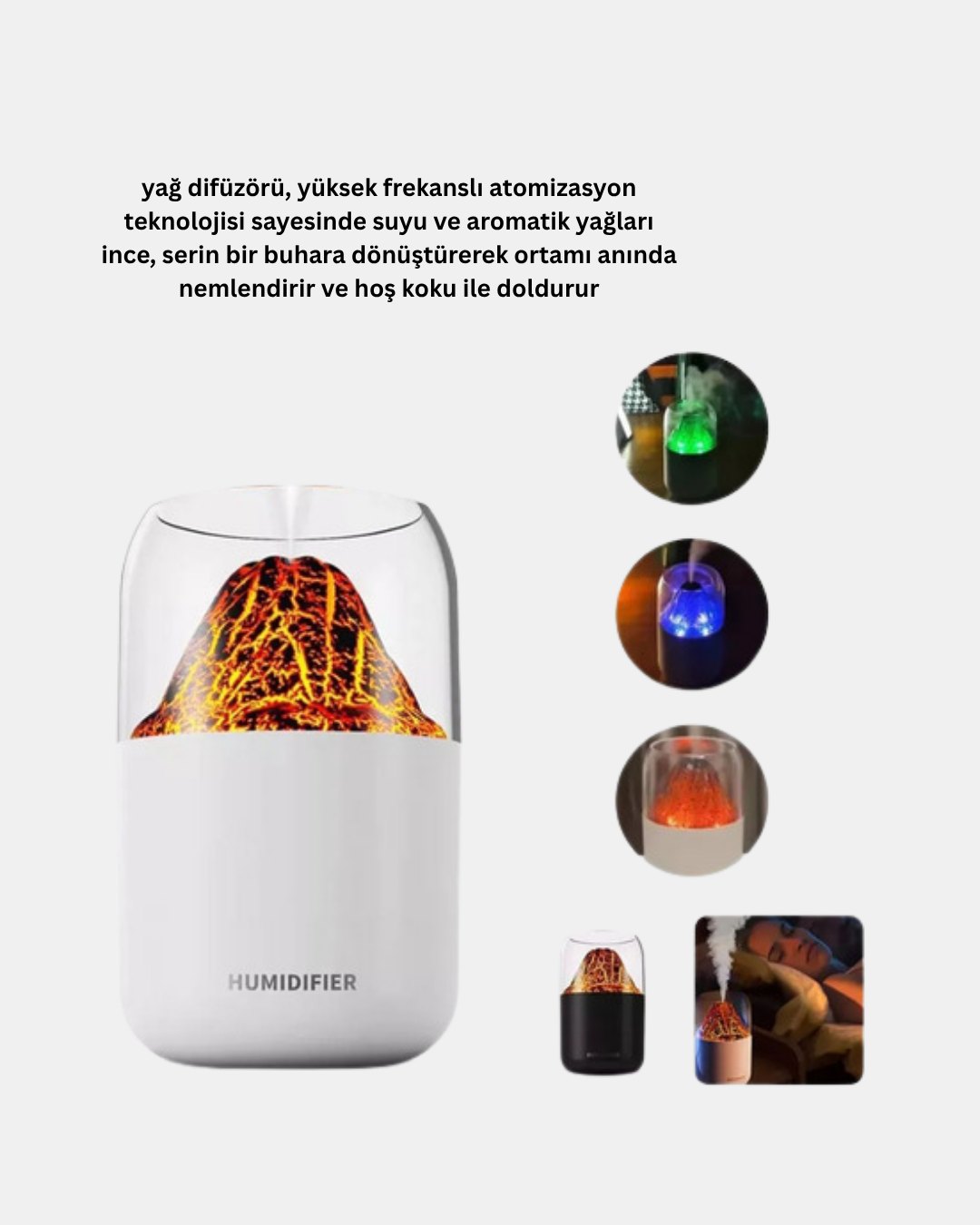 280ml Alev Işıklı Ultrasonik Hava Nemlendirici Sessiz ve USB Şarjlı - Görsel 5