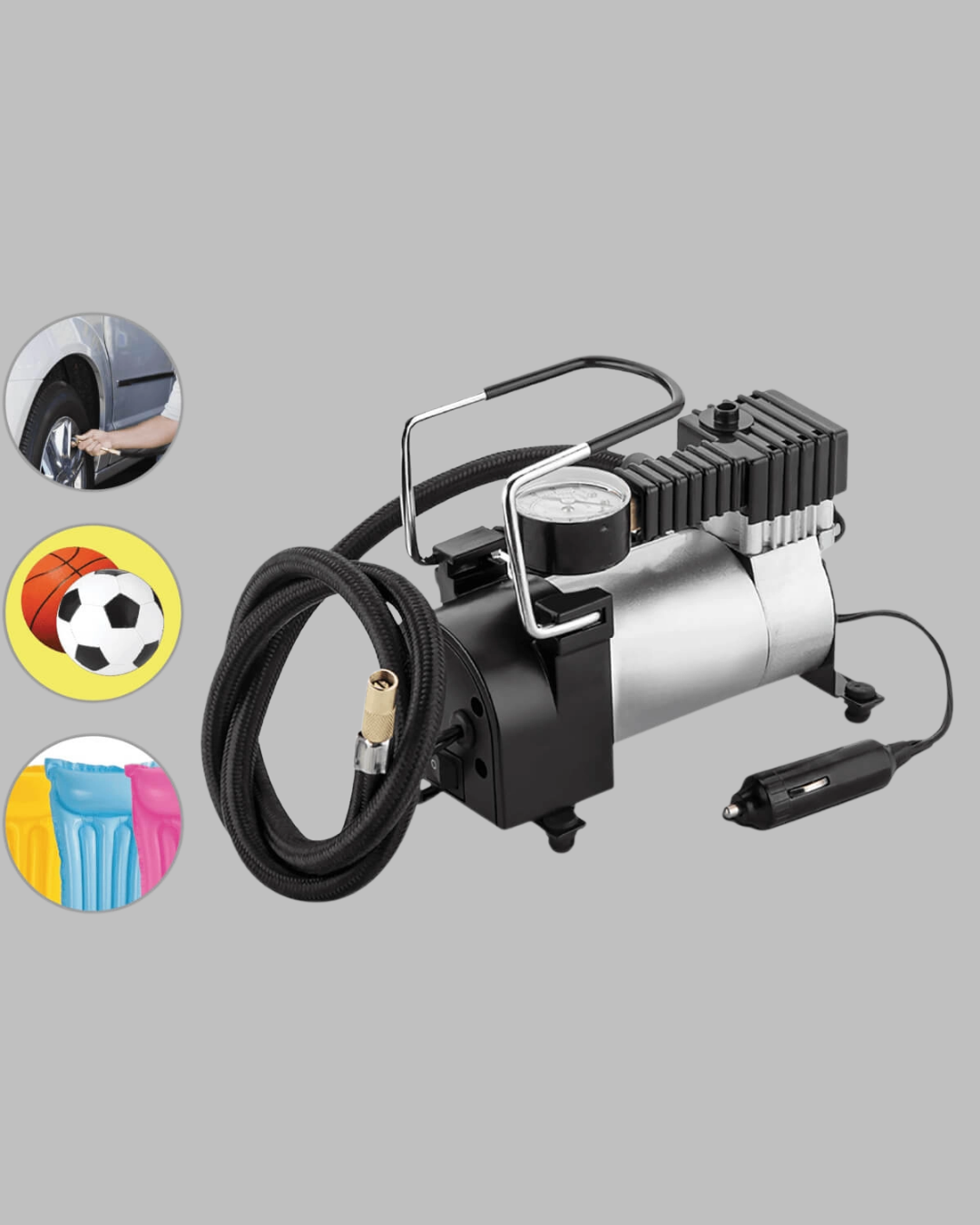 Araç Çakmak Girişli Metal Hava Kompresörü 10A Güçlü Motor - Görsel 2