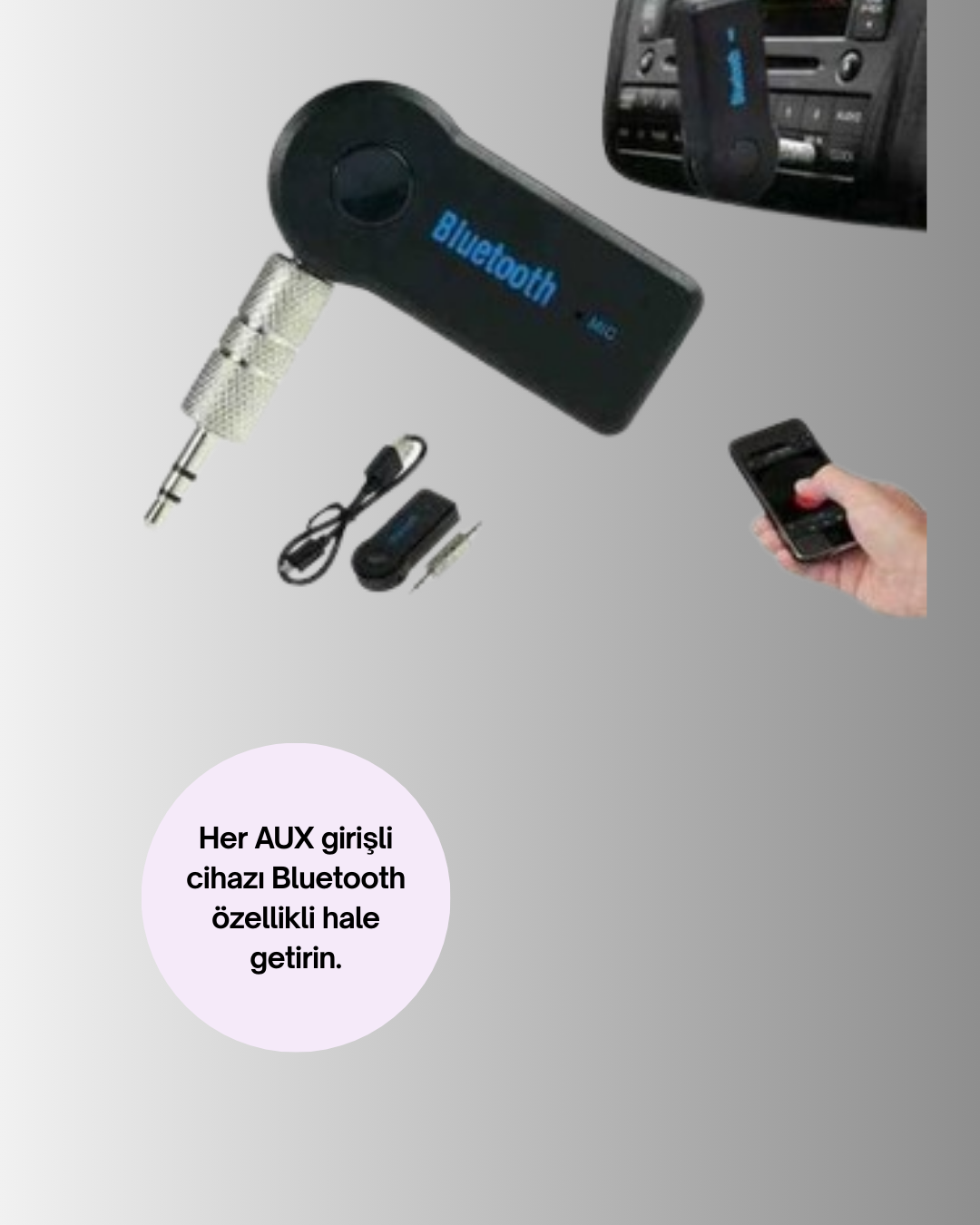 Araç İçi Bluetooth AUX Adaptörü ve Telefon Görüşme Cihazı - Görsel 2