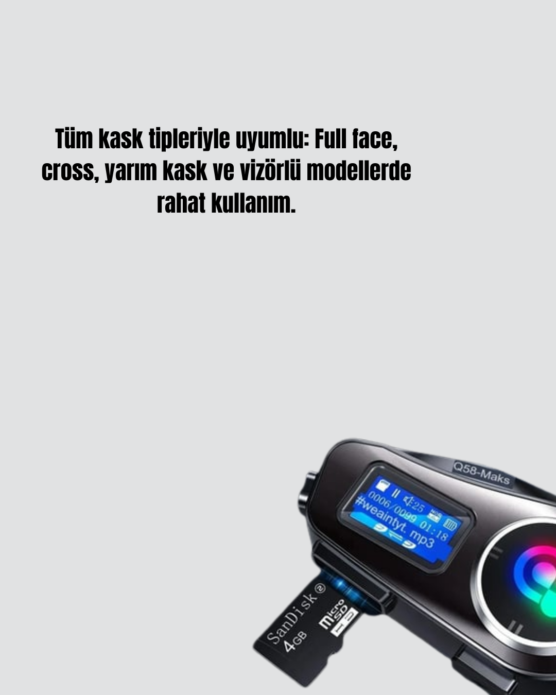 IP65 Suya Dayanıklı Kask Bluetooth Kulaklık LCD Ekranlı - Görsel 2