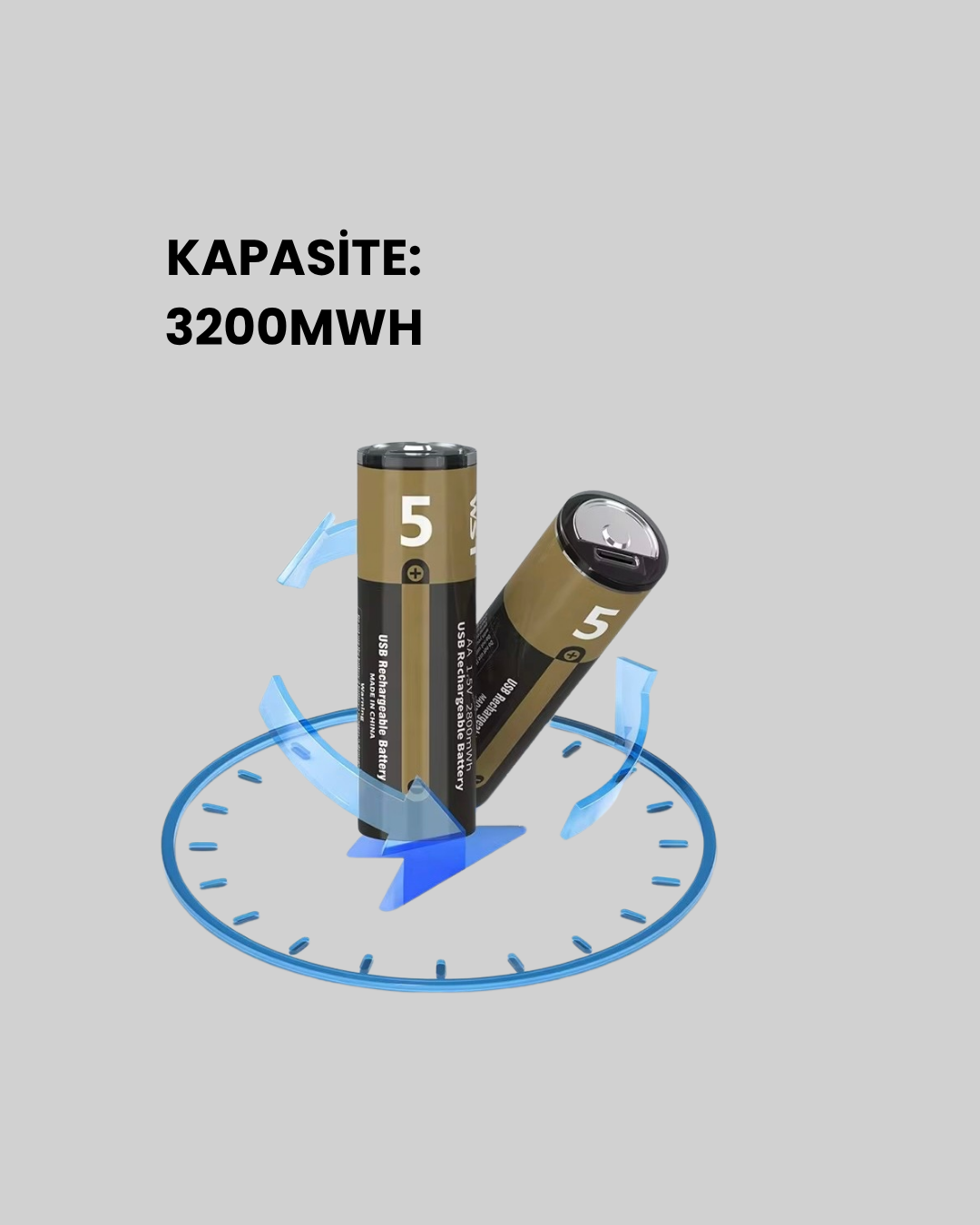 Tekrar Şarj Edilebilir AA USB Type-C Pil | 1000+ Döngü | 1.5V Sabit Voltaj - Görsel 4