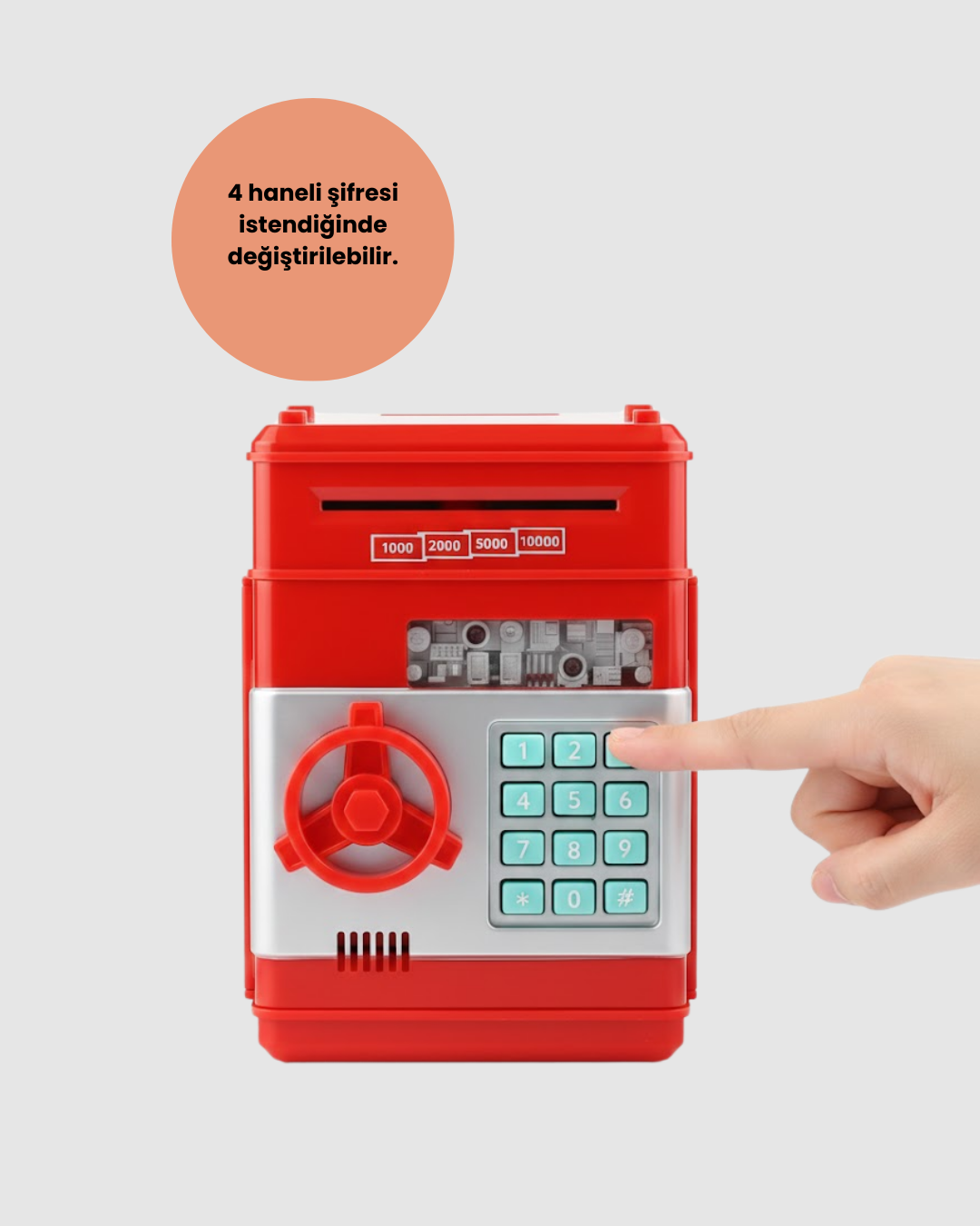 Kırmızı ATM Tasarımlı Şifreli Para Kasası Kumbara - Görsel 3