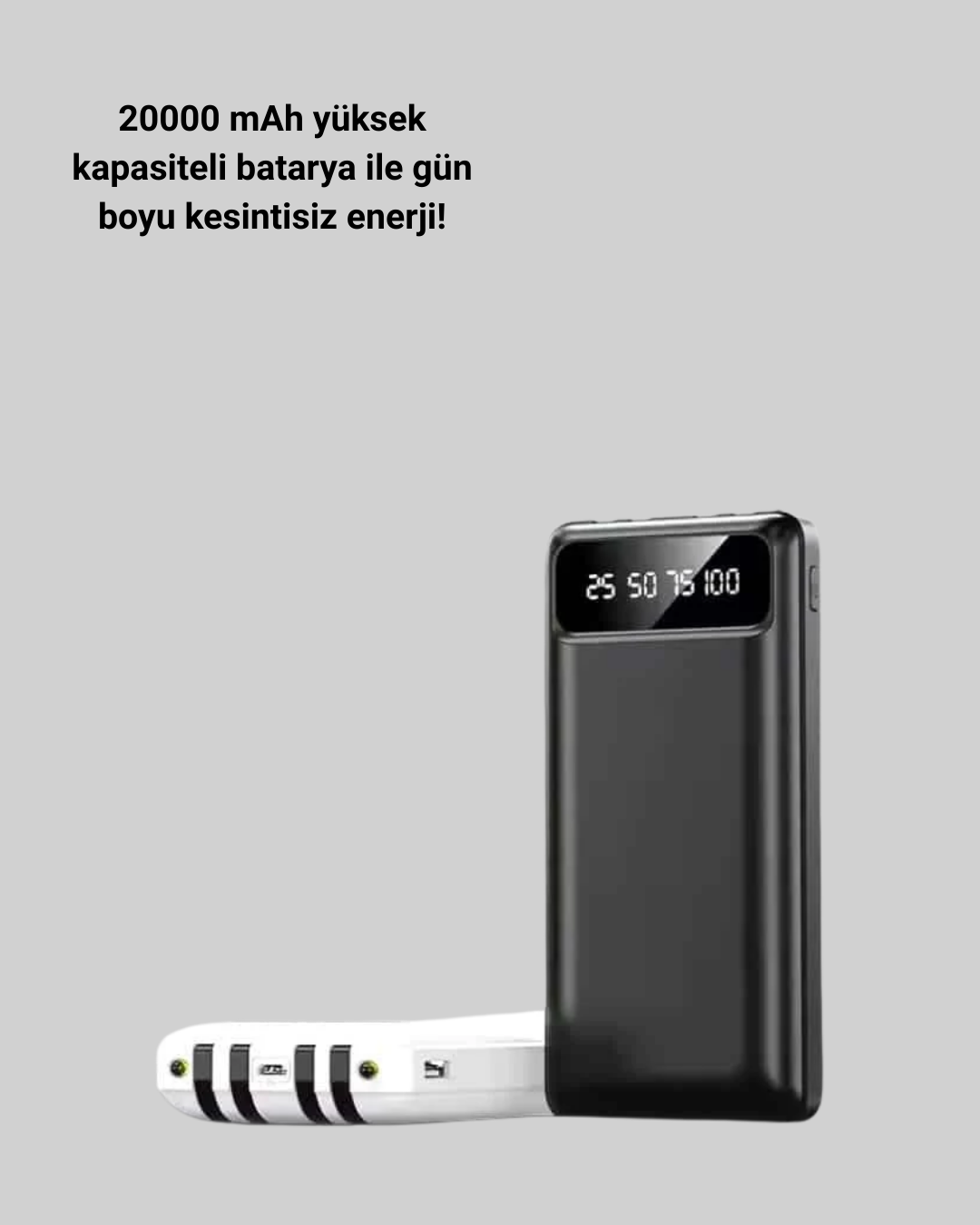 Hızlı Şarj Destekli 20.000mAh Powerbank USB Type-C Lightning LCD - Görsel 3