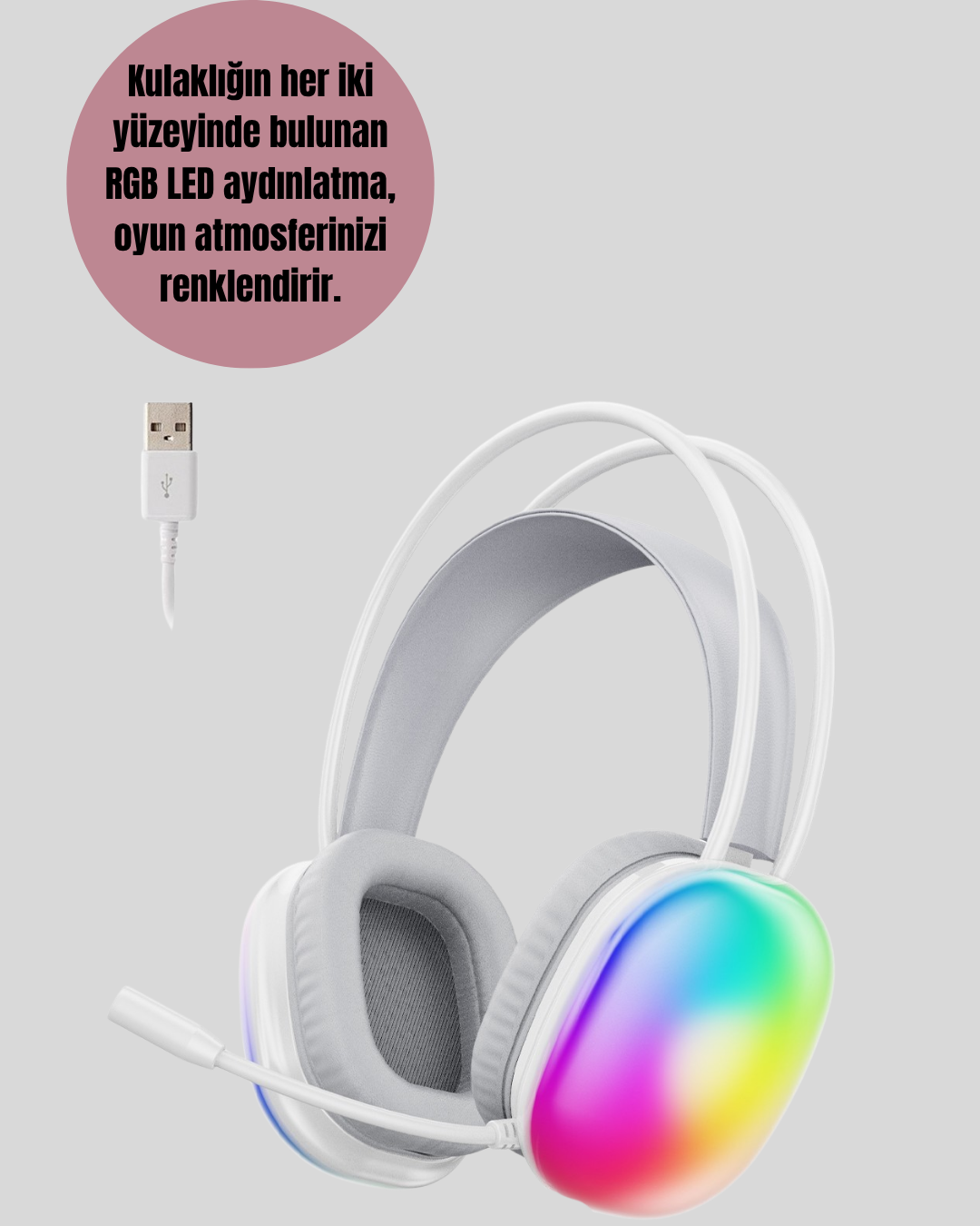 Düşük Gecikmeli Bluetooth 5.3 Gaming Kulaklık – RGB Işıklı - Görsel 3
