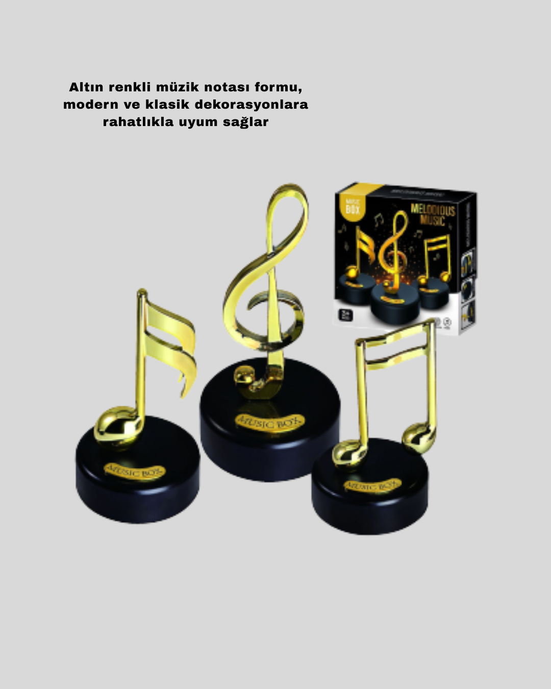 Dönen Nota Figürlü Müzik Box Işıltılı Dekoratif Tasarım - Görsel 3