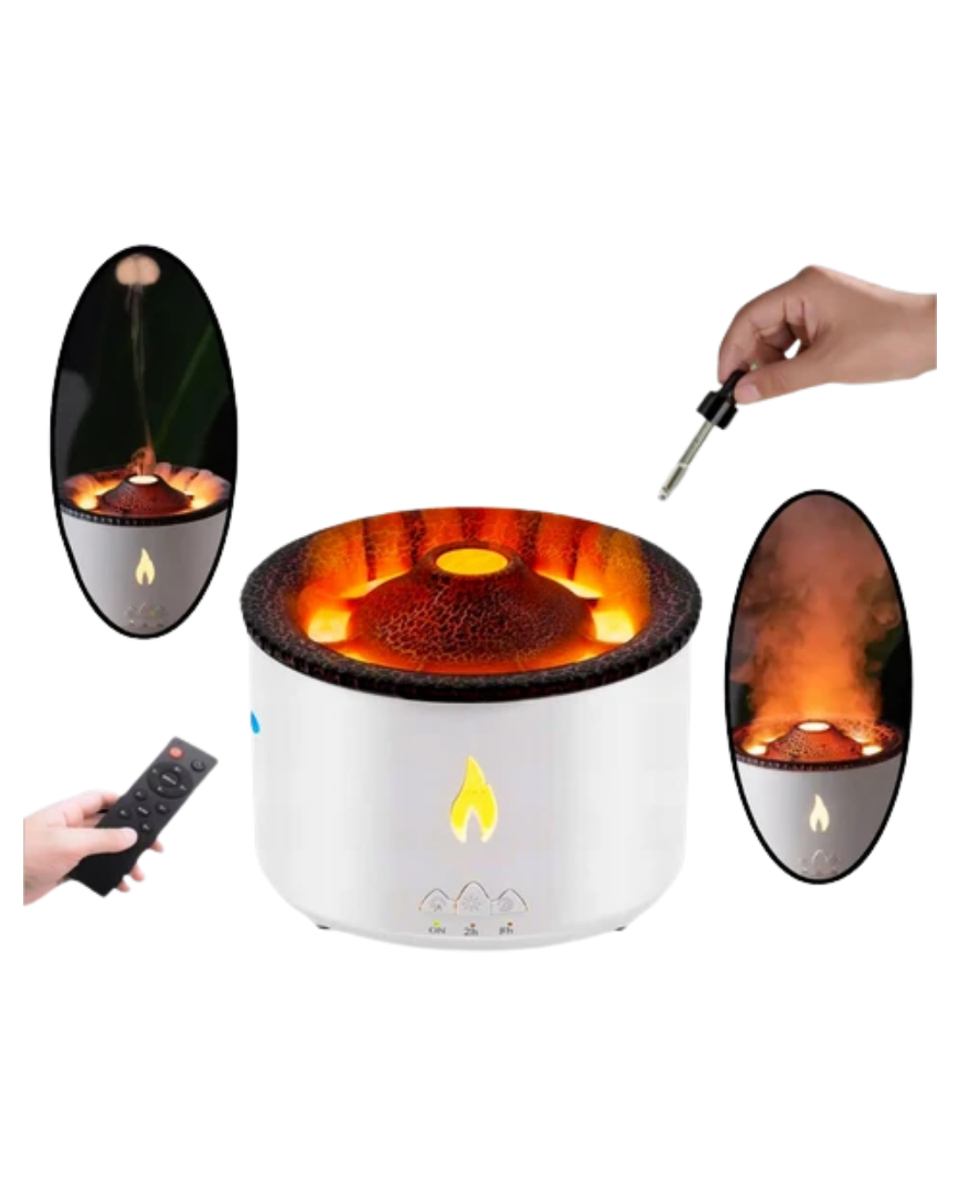 LED Alev Efektli Aroma Difüzörü Ultrasonik Hava Nemlendirici Gece Lambası Fonksiyonlu - Görsel 3