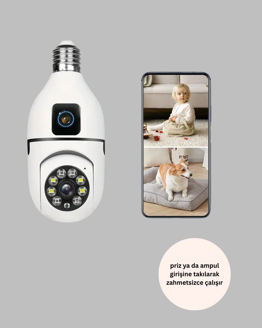 1080P WiFi Ampul Güvenlik Kamerası – Gece Görüş & Uzaktan Erişim - Görsel 3
