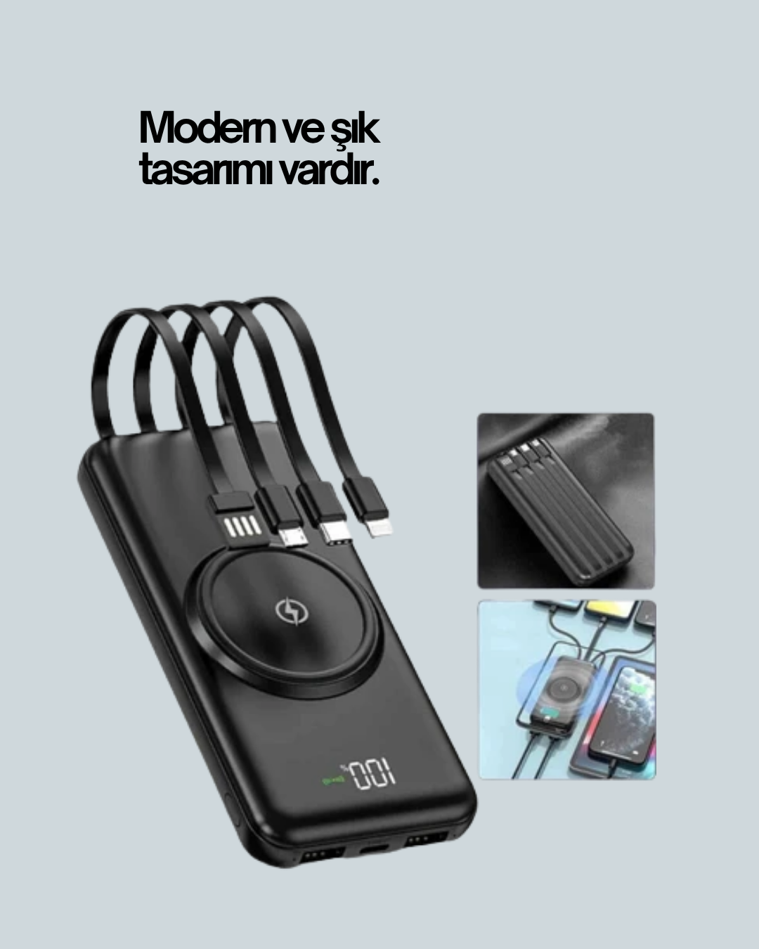 Çoklu Cihaz Uyumu ile Kablolu ve Kablosuz Şarj – Pratik Powerbank - Görsel 3