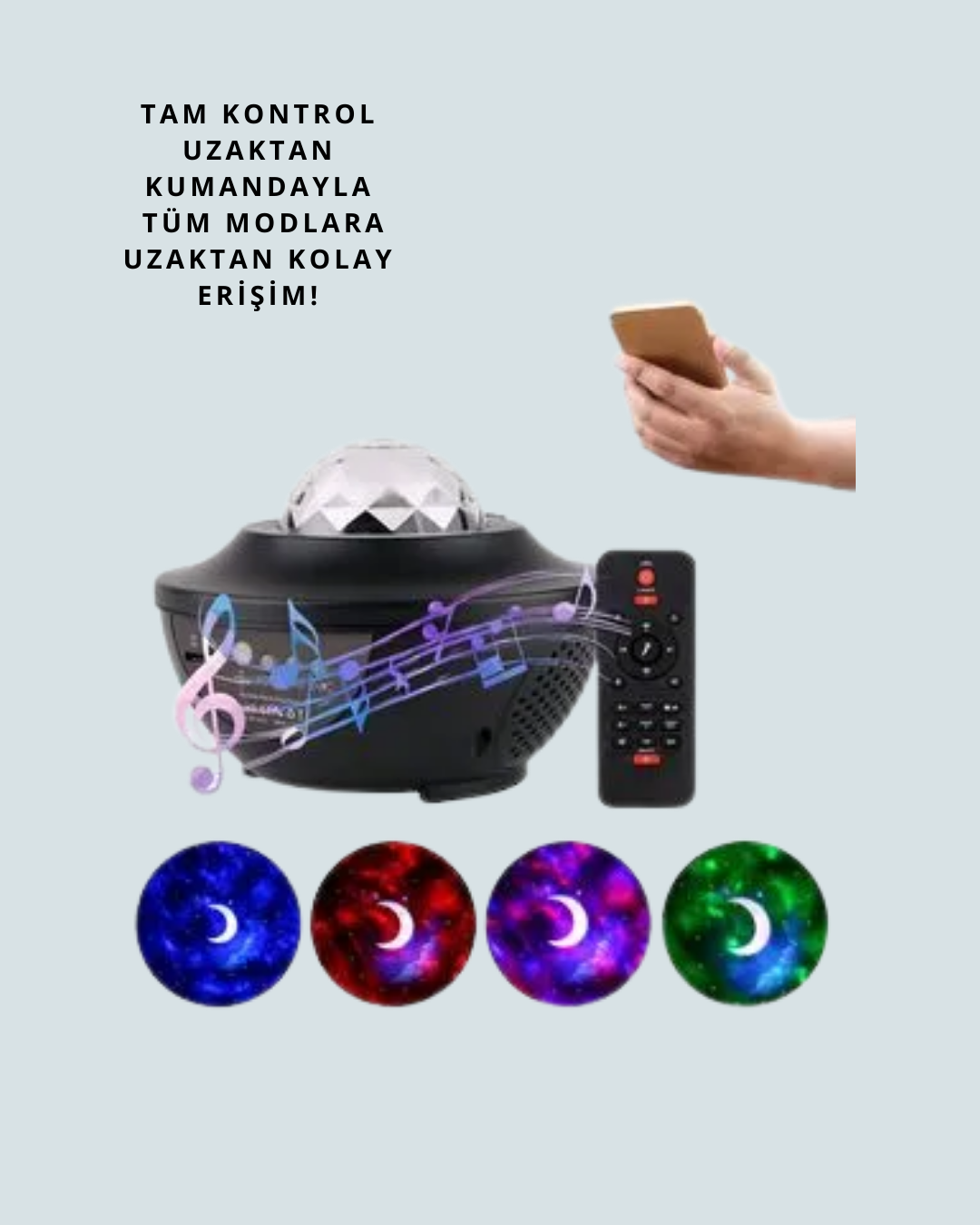 Sesle Etkileşimli Yıldız Projektörlü Gece Lambası – Bluetooth Hoparlörlü, USB Girişli, Dönen Okyanus - Görsel 4