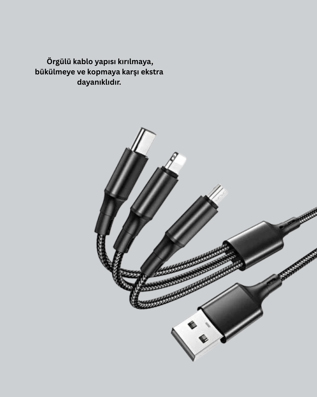 3’ü 1 Arada Hızlı Şarj Kablosu – iOS Android Type-C Uyumlu - Görsel 3