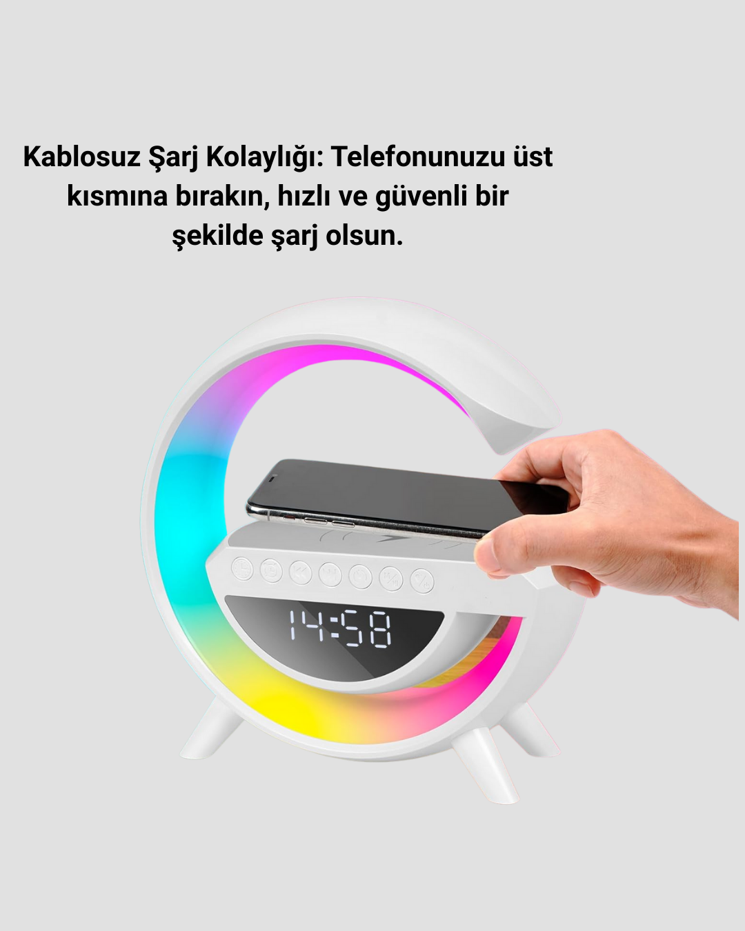 13 Renk Seçenekli Kablosuz Şarj Cihazlı LED Lamba - Görsel 4