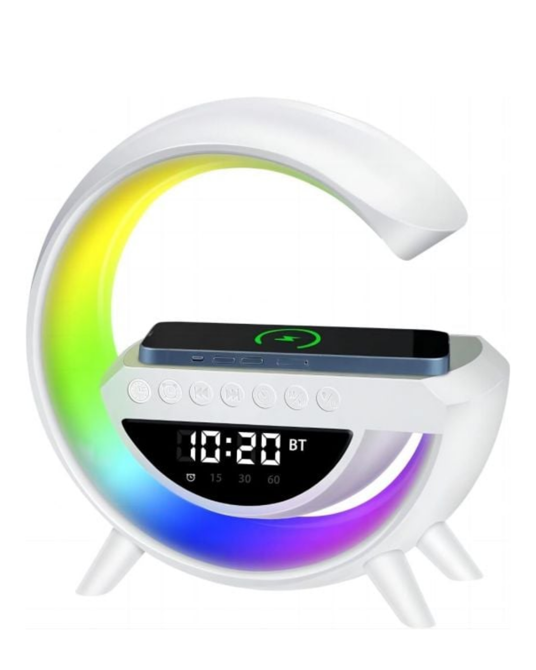 RGB Gece Lambalı Kablosuz Şarj Cihazlı Bluetooth Hoparlör Dijital Saat - Görsel 3