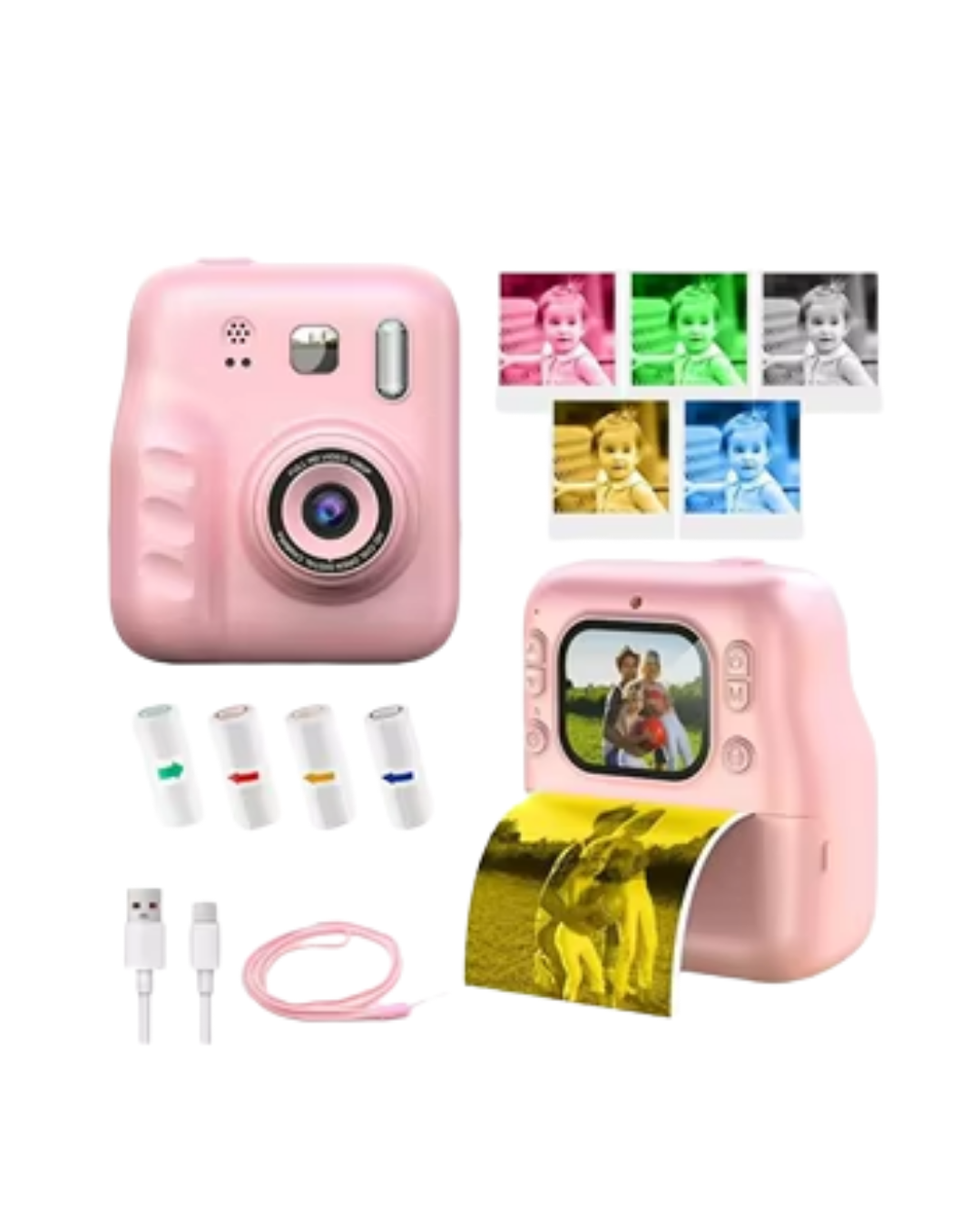 HD Ekranlı Çocuk Fotoğraf Makinesi Video Kayıt ve Baskı Kağıdı Kalem Hediyeli - Görsel 3