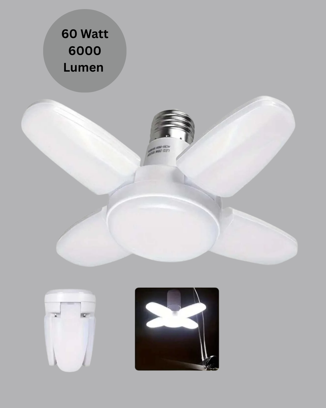Katlanabilir 4 Kollu LED Ampül 60 Watt 6000 Lumen Beyaz Işık - Görsel 3