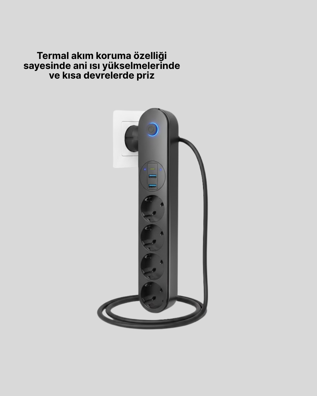 Akım Korumalı Çoklu Priz 4’lü 2 USB 1 Type-C 2500W Güçlü Tasarım - Görsel 3