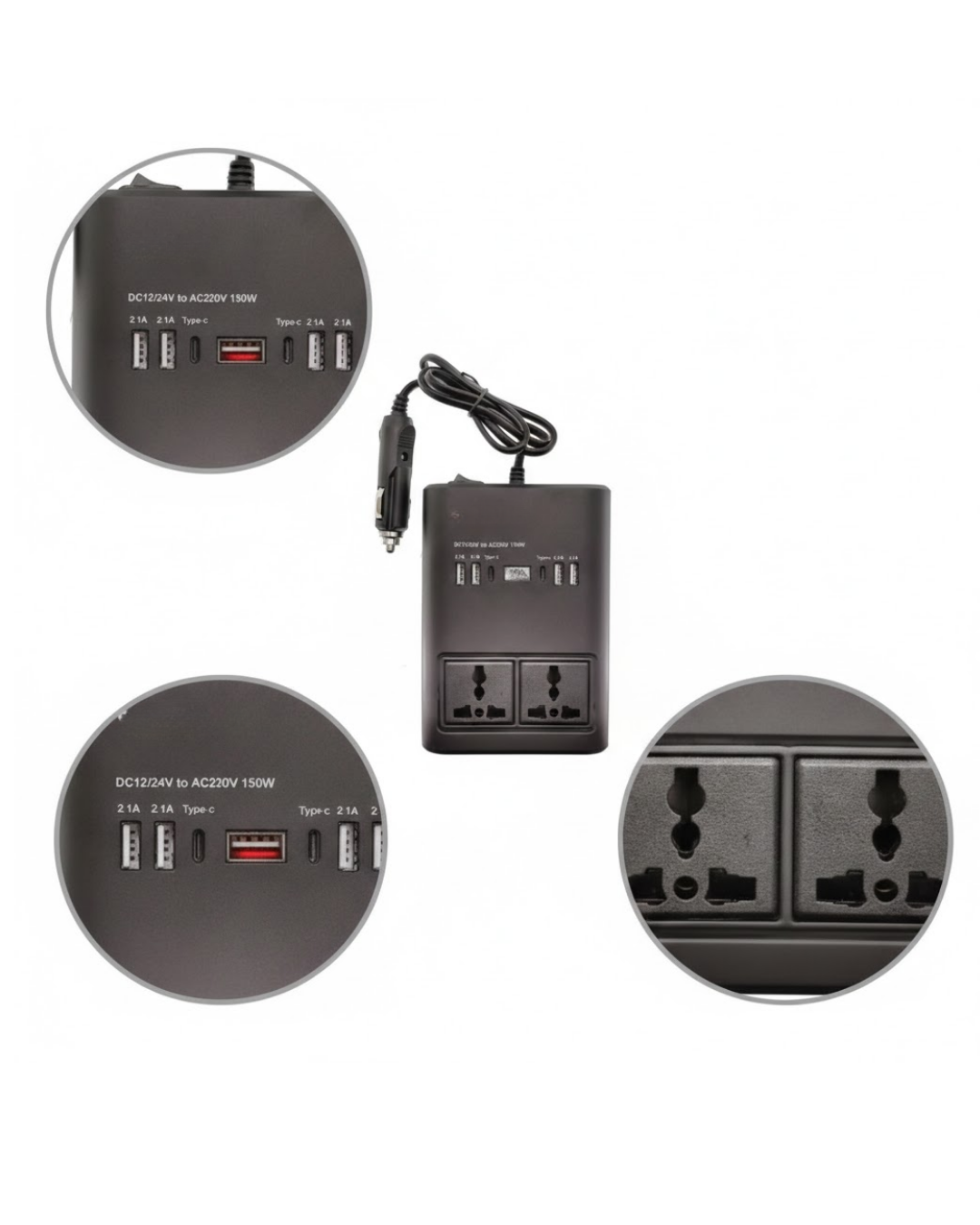 Araç İçin 12V 24V Güç Dönüştürücü 220V Priz ve USB Portlu - Görsel 3
