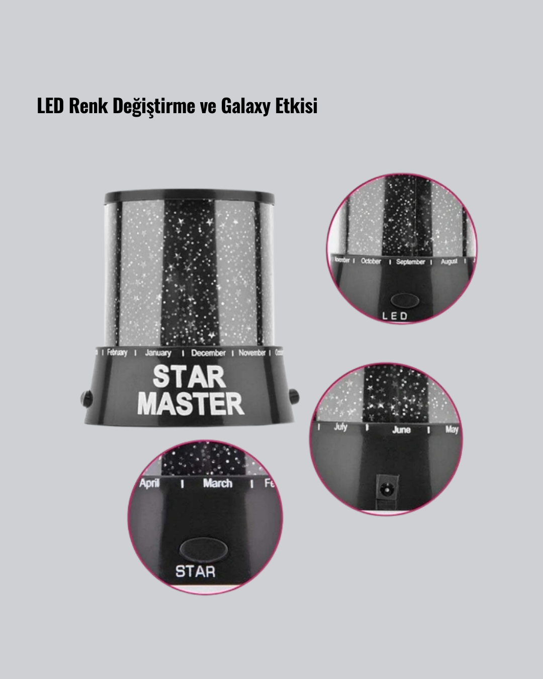 Galaxy Efektli LED Projektör Taşınabilir Yıldız Gece Lambası - Görsel 3