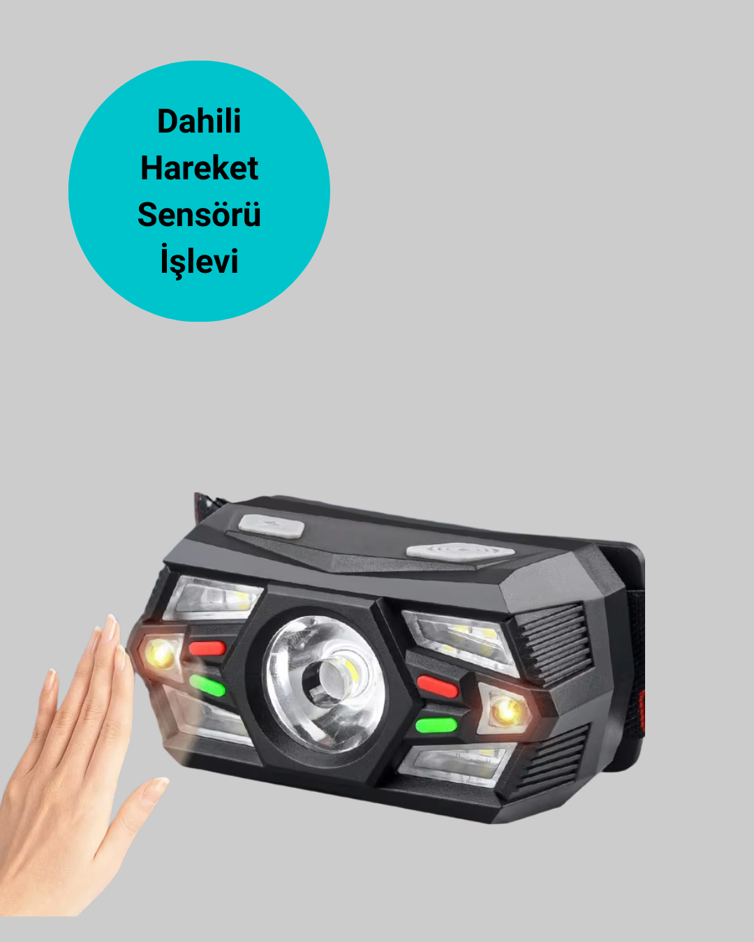 El Sensörlü LED Far Suya Dayanıklı Şarjlı Kafa Lambası - Görsel 3