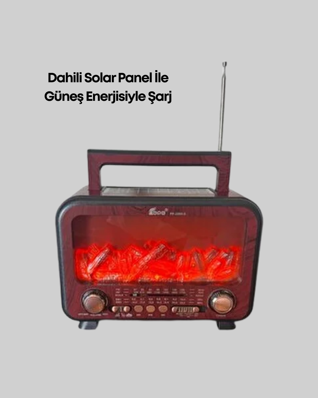 Şömine Alev Işıklı Solar Bluetooth Hoparlör – 7W Güçlü Ses, FM Radyo - Görsel 3