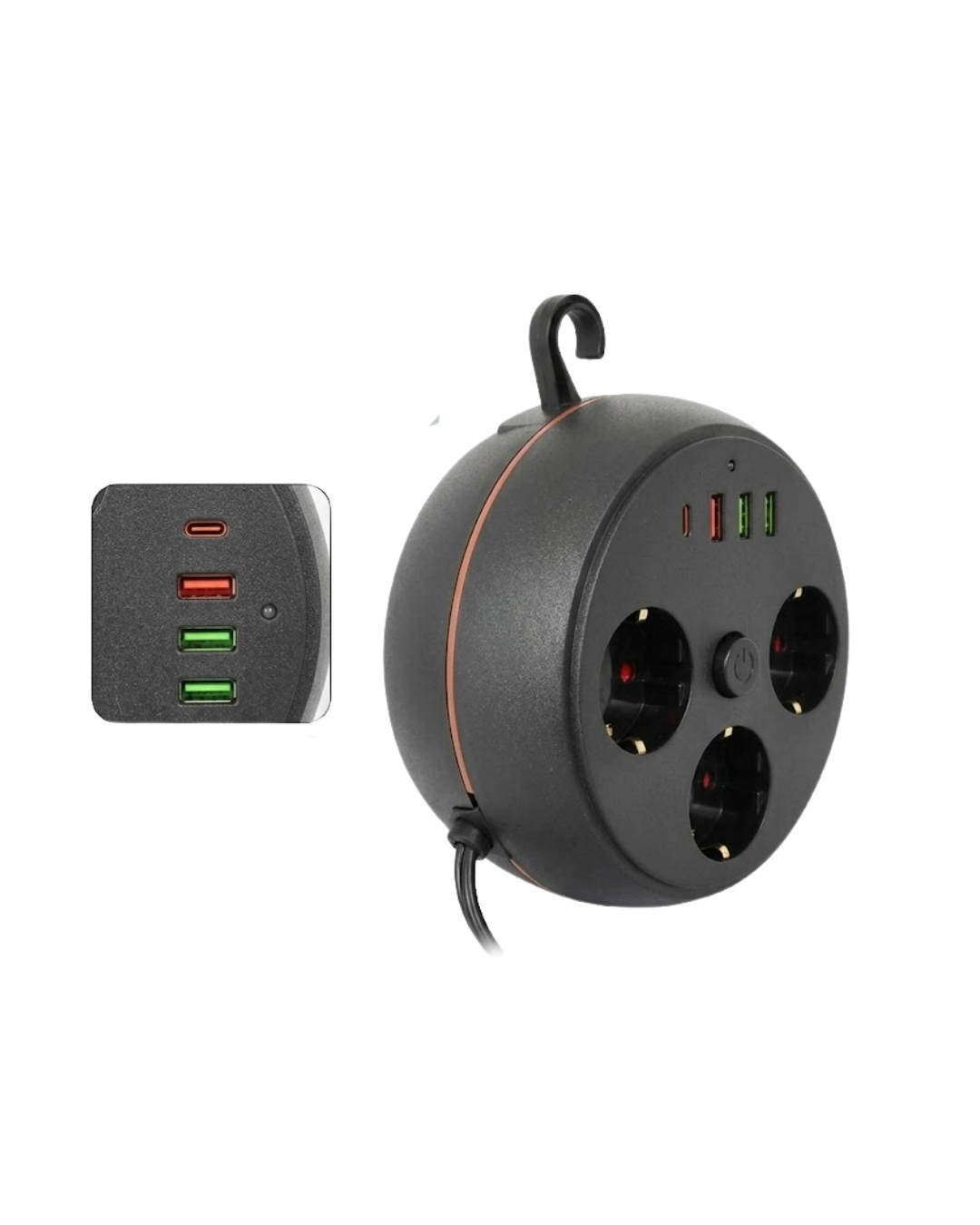 Güvenli Çoklu Priz 3 Priz 3 USB 1 Type C Termal Koruma Uzun Kablo - Görsel 4
