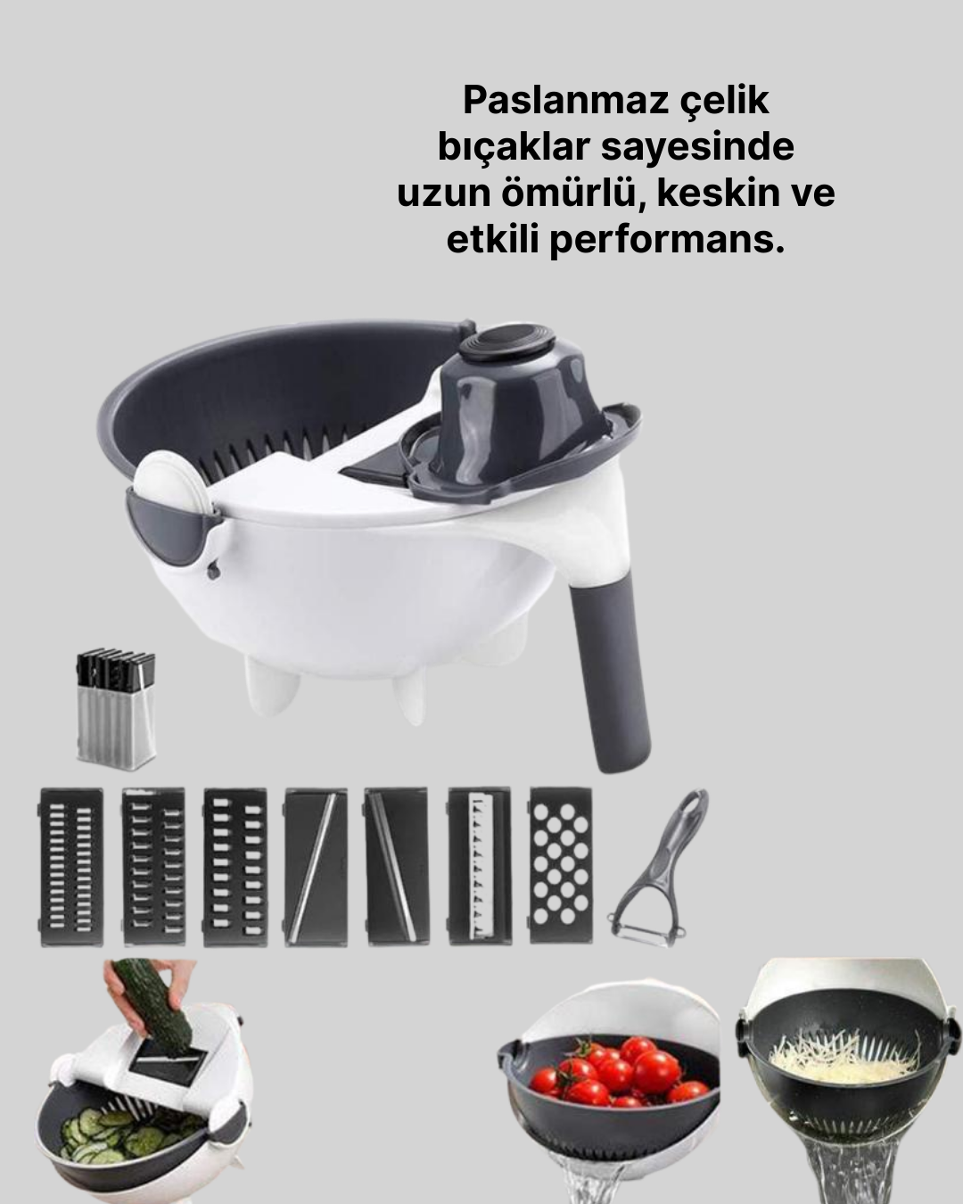 Döner Mekanizmalı Sebze Doğrayıcı Hazneli Rende - Görsel 3