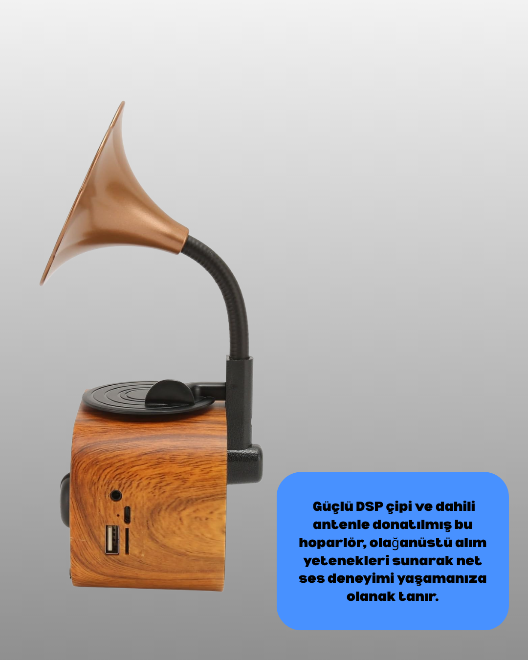 Mini Nostaljik Bluetooth Hoparlör FM Radyo 8 Saat Batarya - Görsel 4