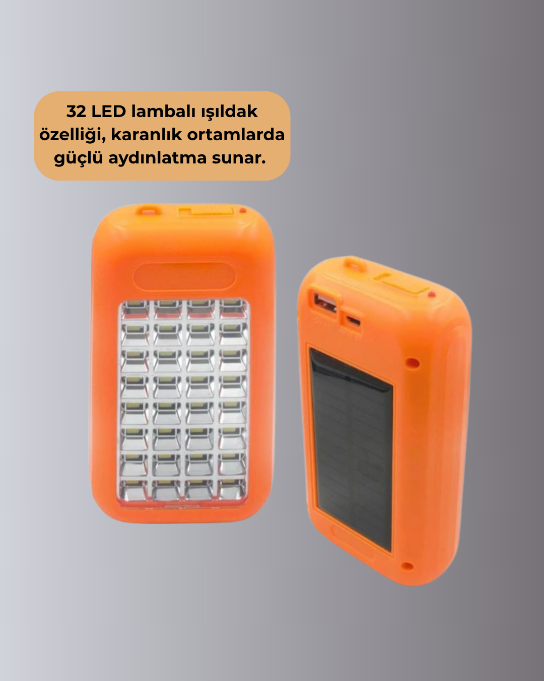 Güneş Paneli ile Şarj Olan 32 LED’li Powerbank Cihazı - Görsel 4