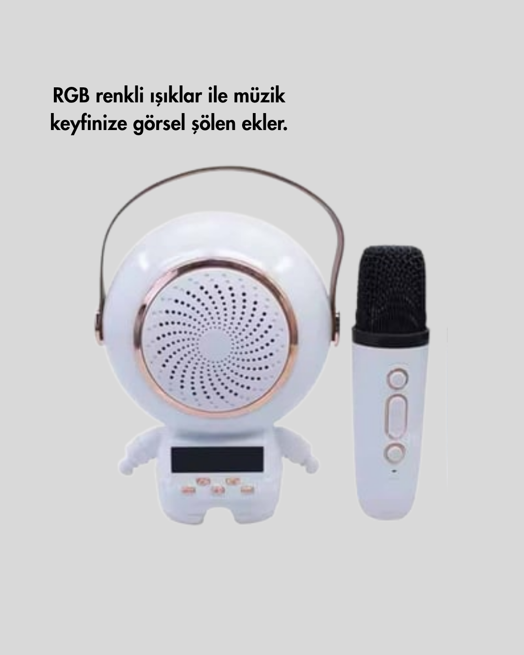 Karaoke Özellikli Astronot Bluetooth Hoparlör Kablosuz Mikrofonlu - Görsel 5
