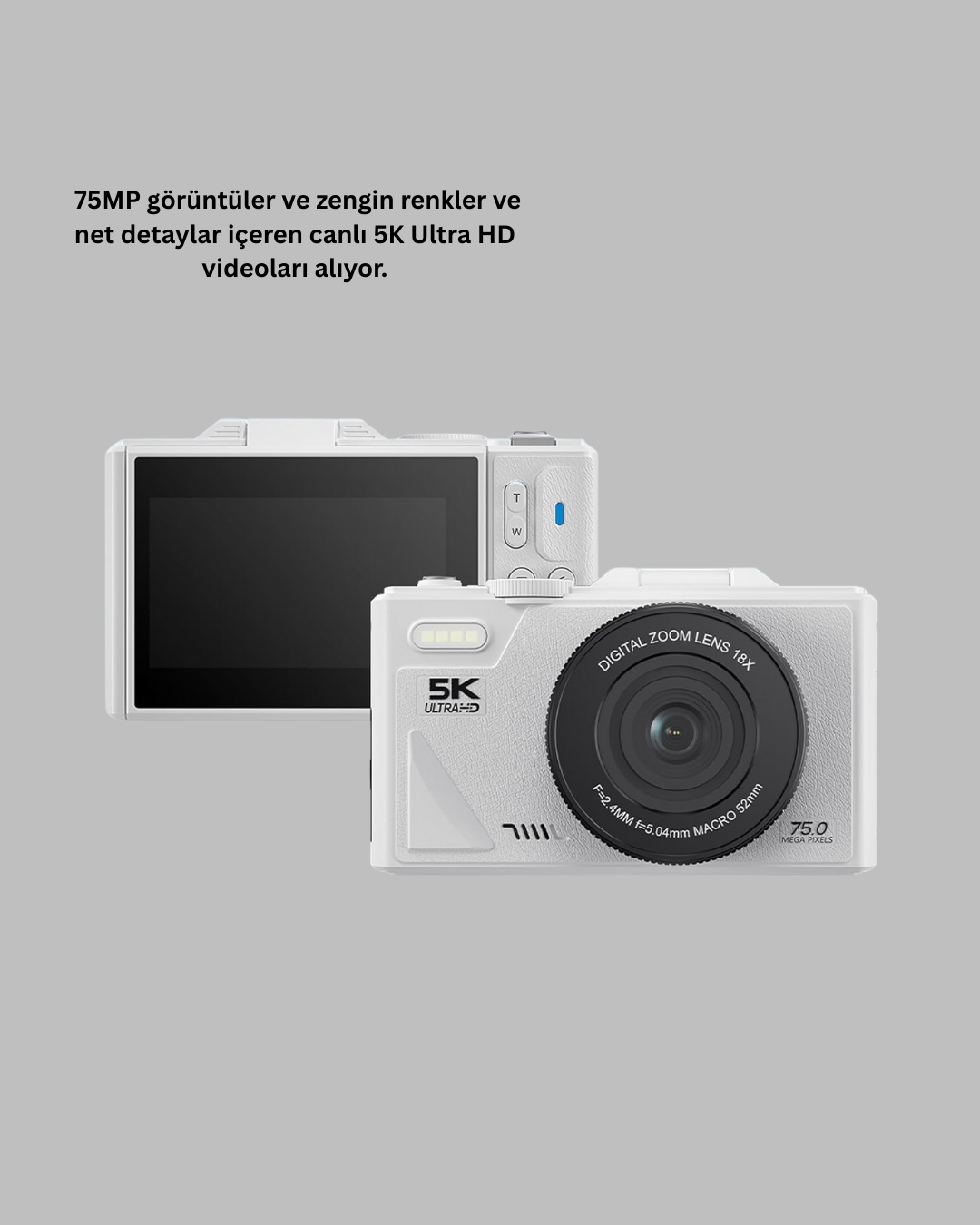 5K UHD Dijital Kamera WiFi Bağlantılı Otofokus 18x Zoom Taşınabilir - Görsel 4