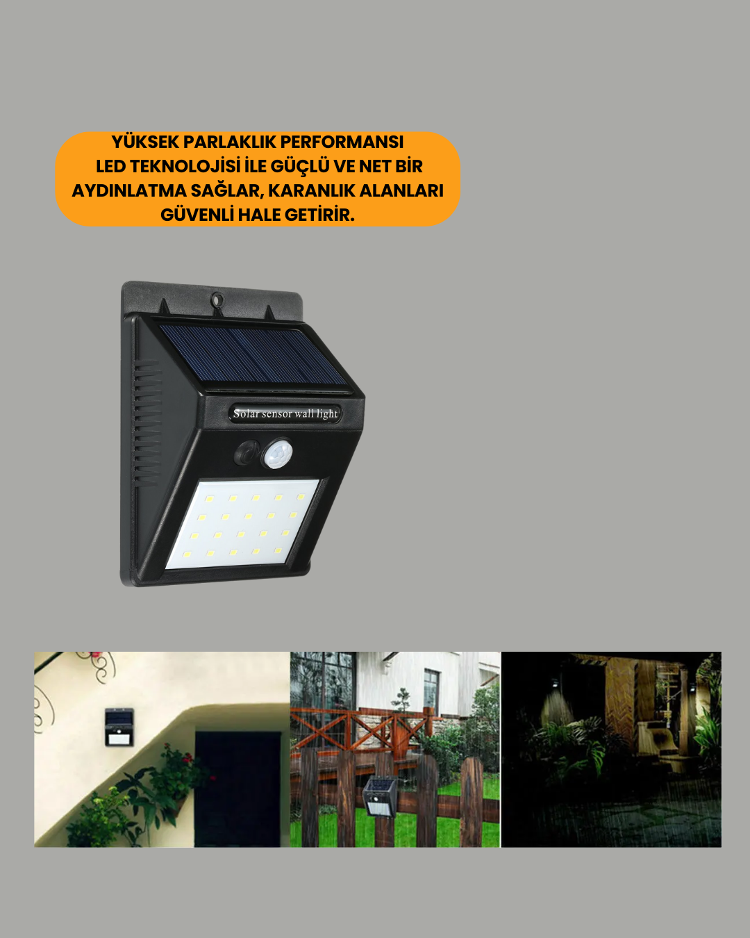 Hareket Sensörlü Güneş Enerjili Dış Mekan LED Lamba 100/144 LED - Görsel 3