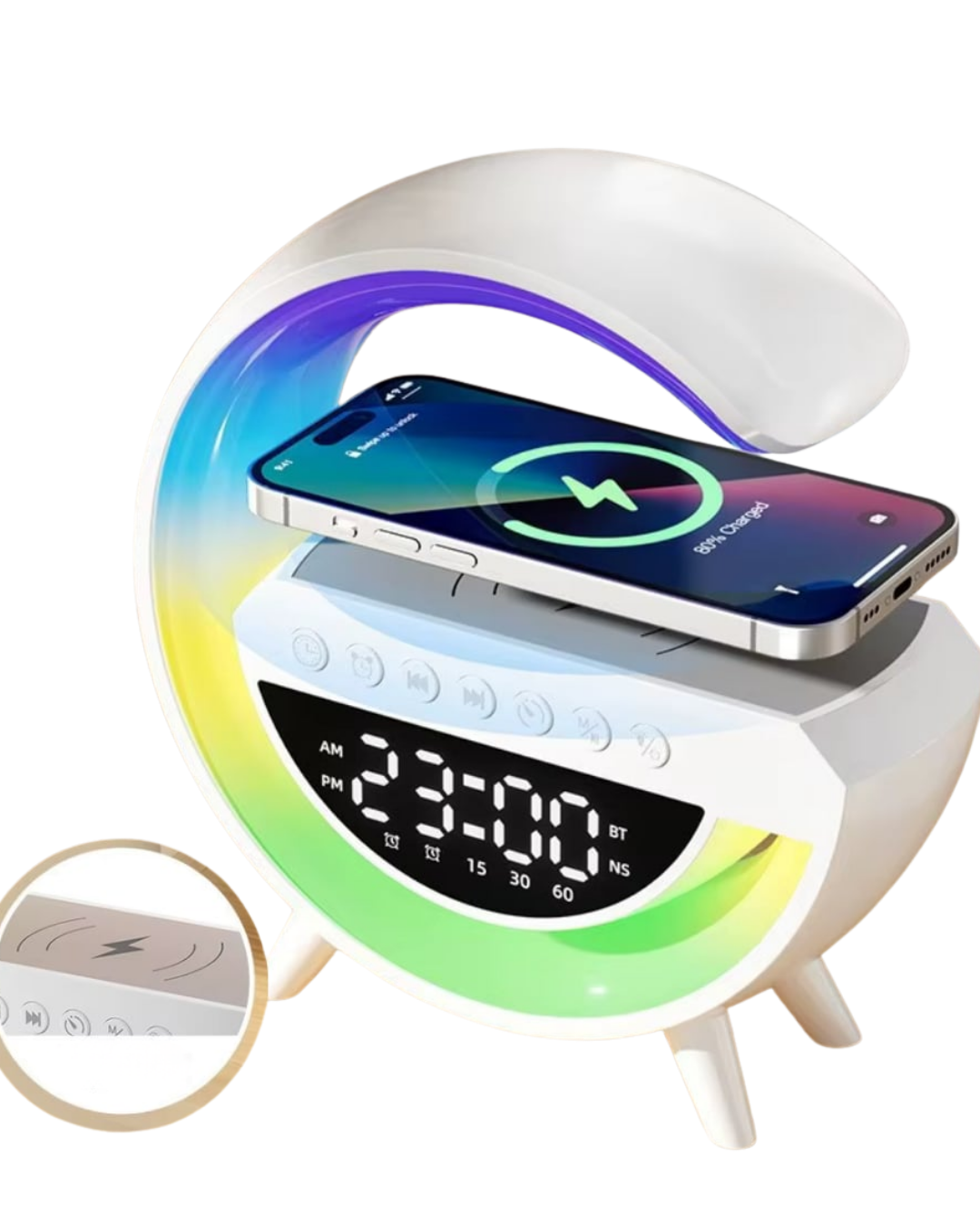 RGB Gece Lambalı Kablosuz Şarj Cihazlı Bluetooth Hoparlör Dijital Saat - Görsel 4