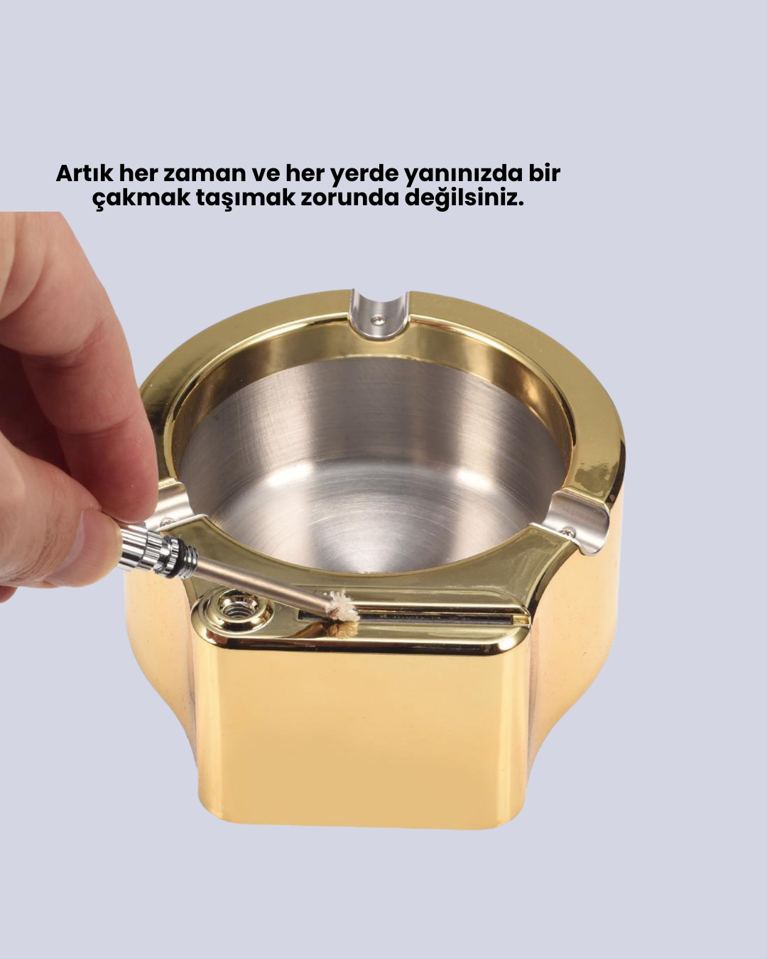 Çakmak Entegreli Küllük Yeniden Doldurulabilir Metal Gövde - Görsel 4