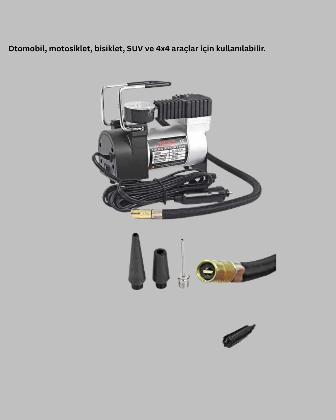 Araç Çakmak Girişli Metal Hava Kompresörü 10A Güçlü Motor - Görsel 4