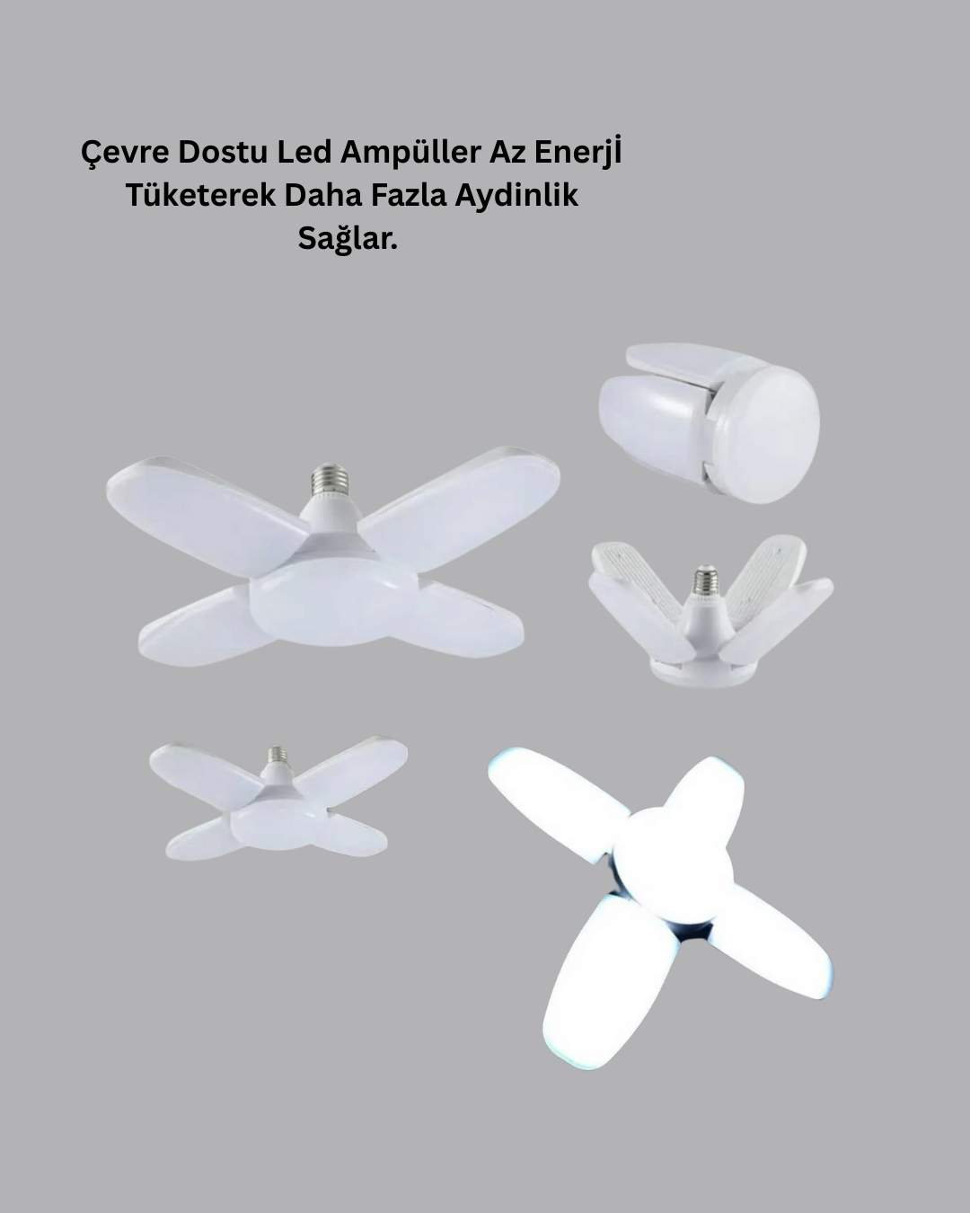 Katlanabilir 4 Kollu LED Ampül 60 Watt 6000 Lumen Beyaz Işık - Görsel 4