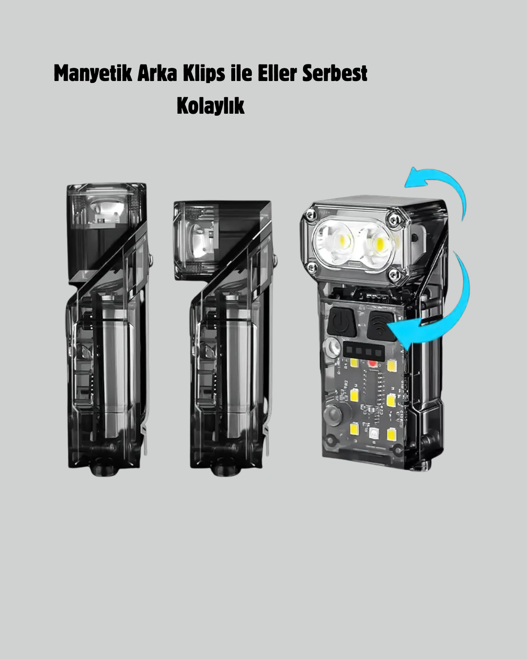 Şarjlı LED Kafa Lambası Manyetik Klipsli El Sensörlü Çok Fonksiyonlu - Görsel 3