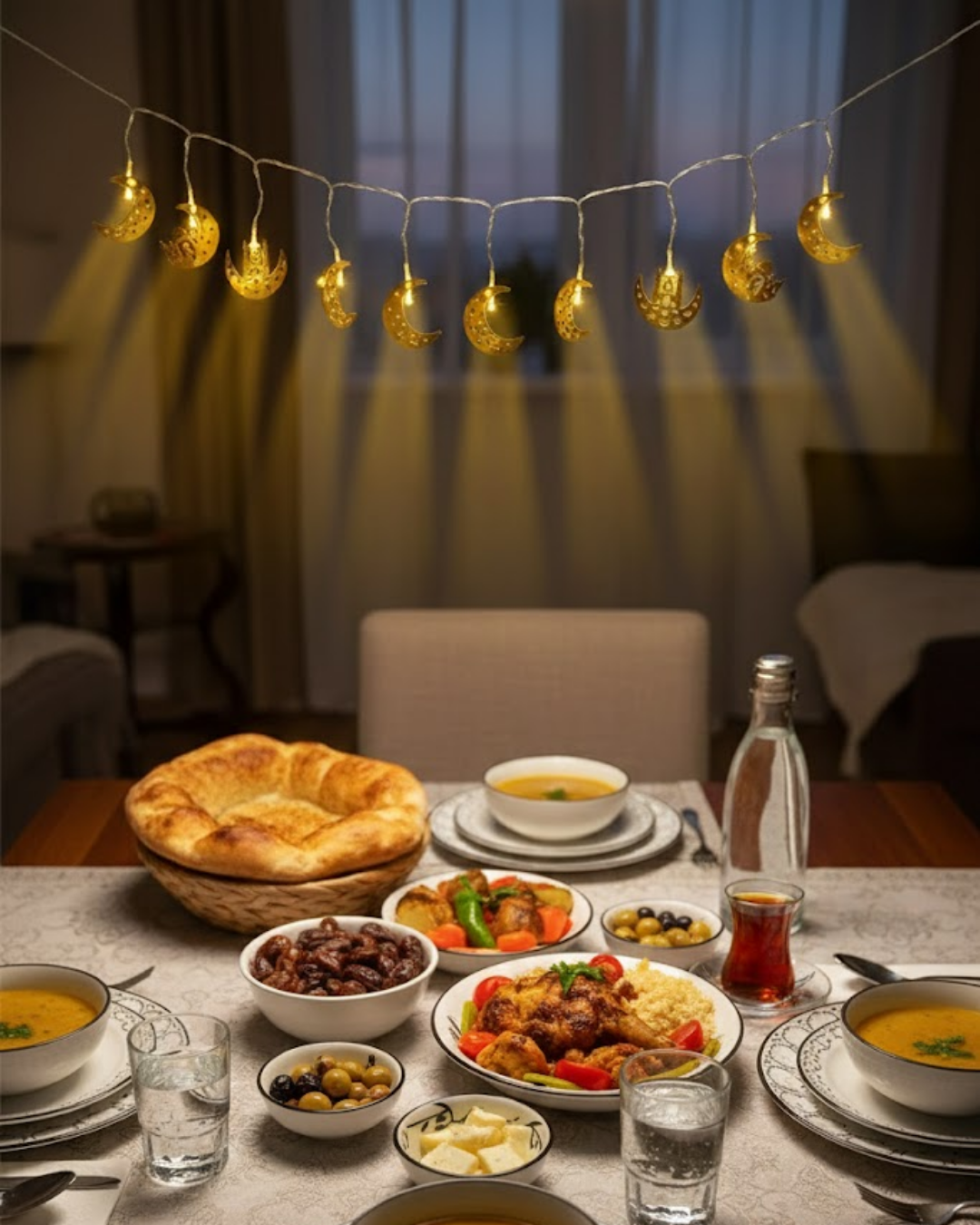 Gold Renk Metal Minareli Hilal LED Işık Pilli Ramazan Süsü - Görsel 4
