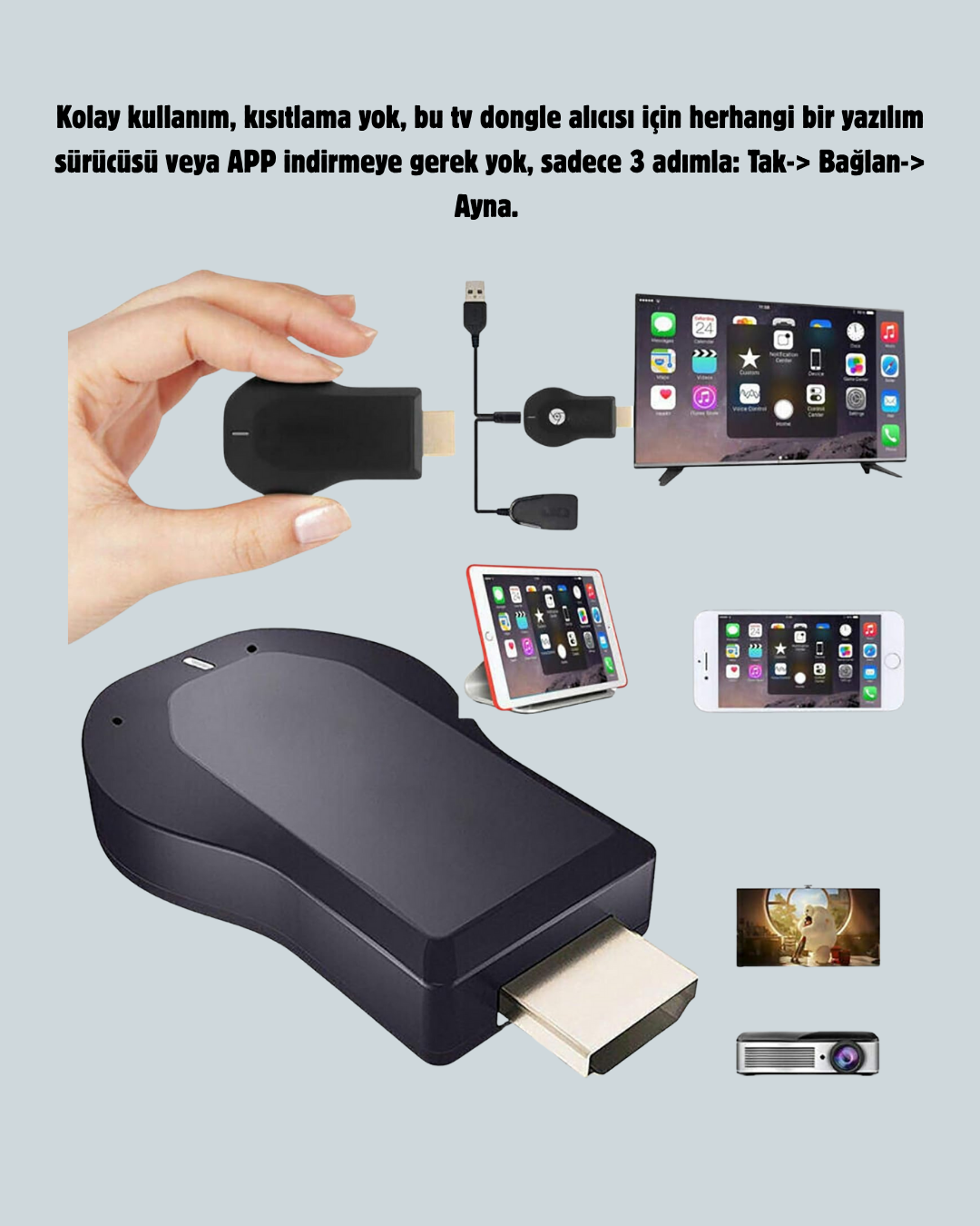 HDMI Kablosuz Ekran Alıcısı – iOS, Android,PC Uyumluluğu - Görsel 4