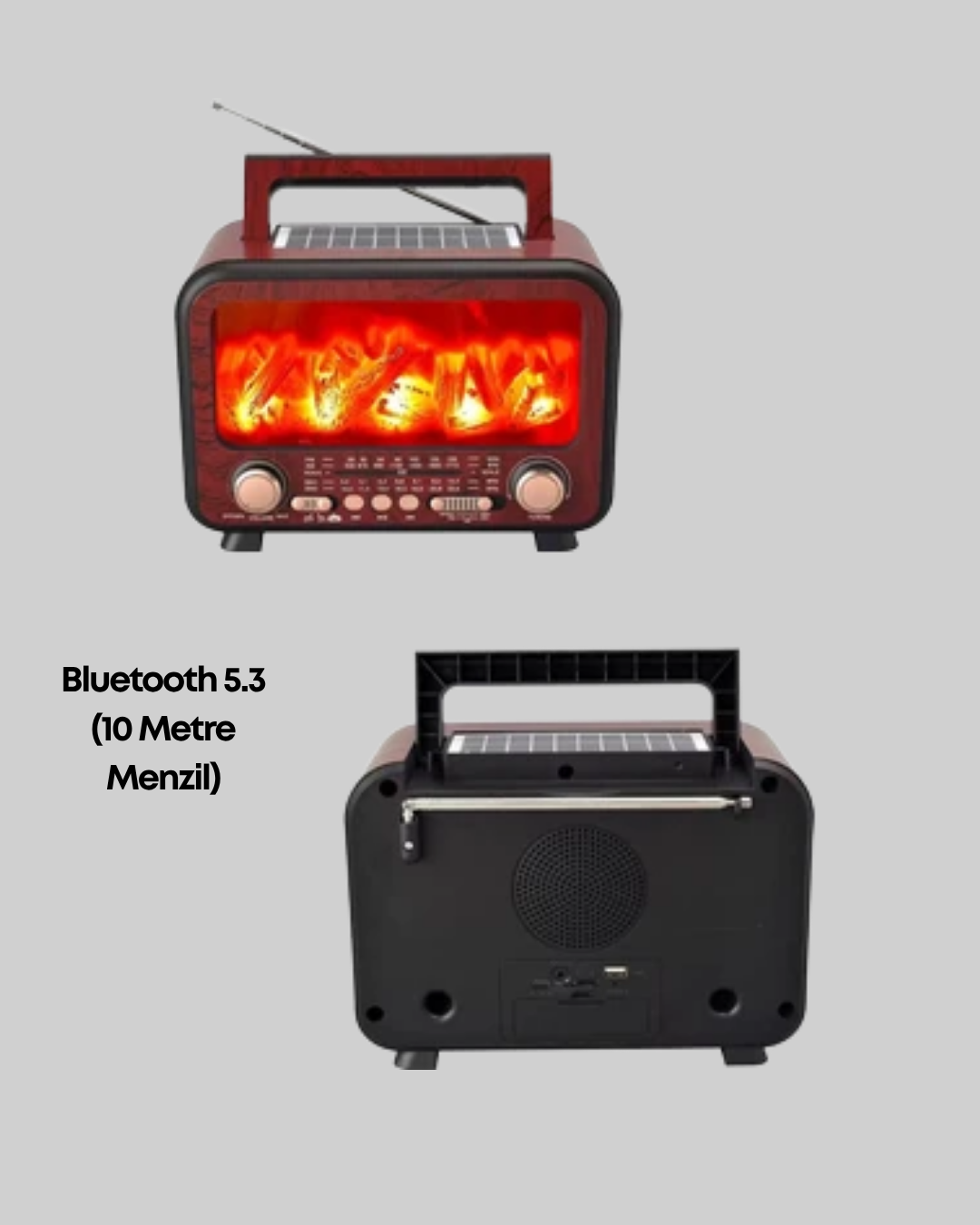 Şömine Alev Işıklı Solar Bluetooth Hoparlör – 7W Güçlü Ses, FM Radyo - Görsel 4